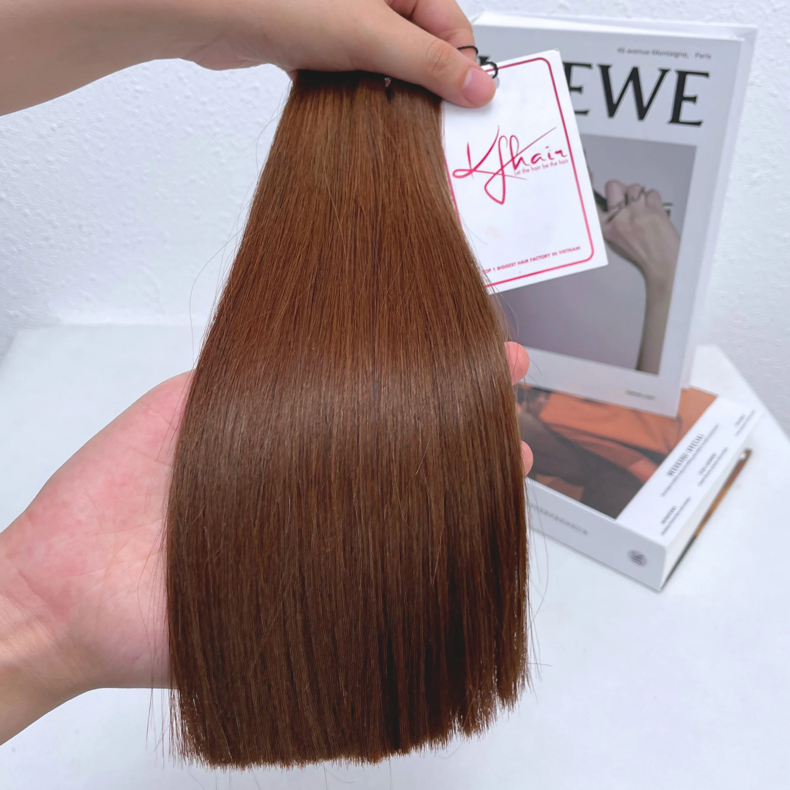 Chocolate Brown Color Bone Straight Remy Human Hair Weft KF02 - Image 5