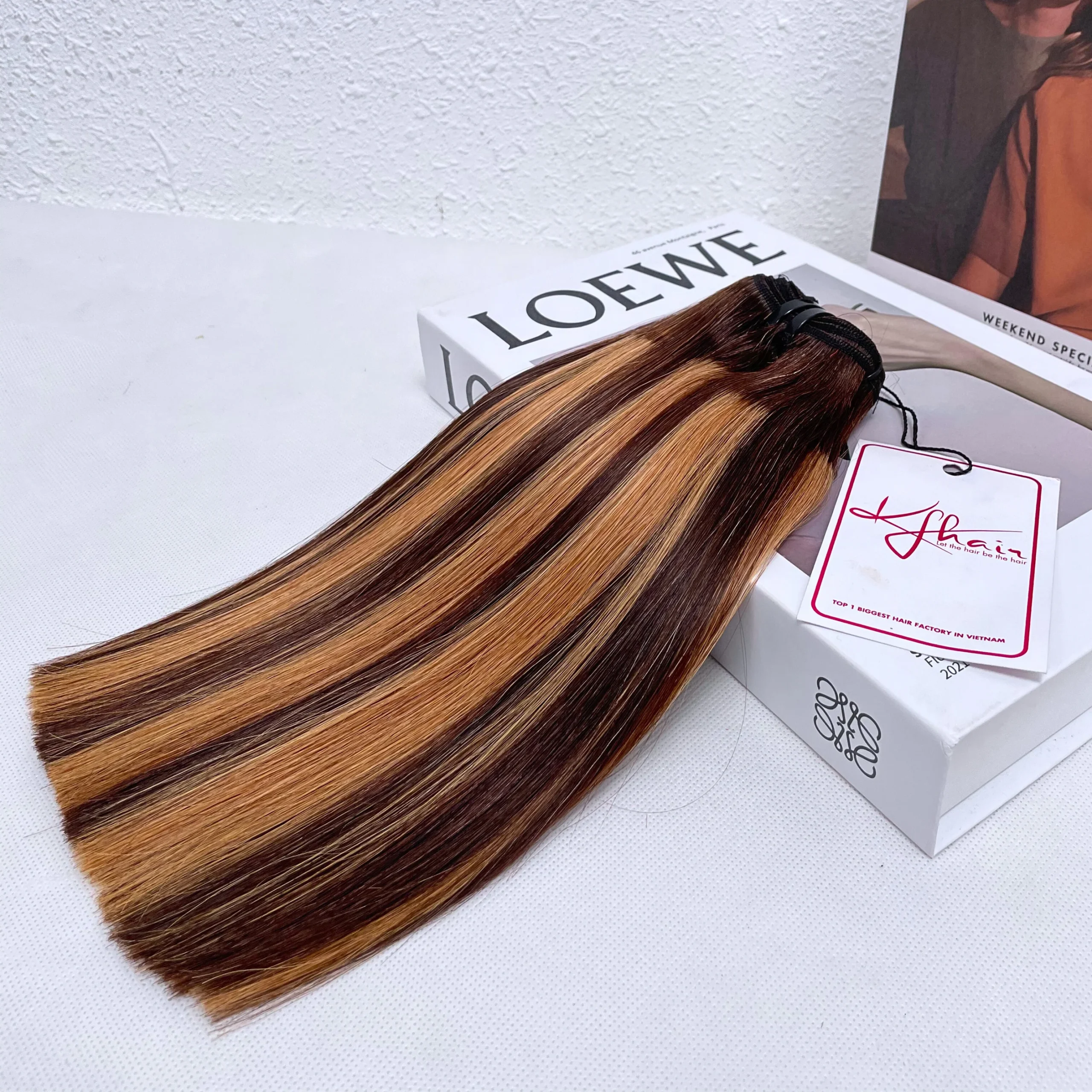 Brown Highlight Piano Color Bone Straight Remy Human Hair Weft KF19 - Image 5