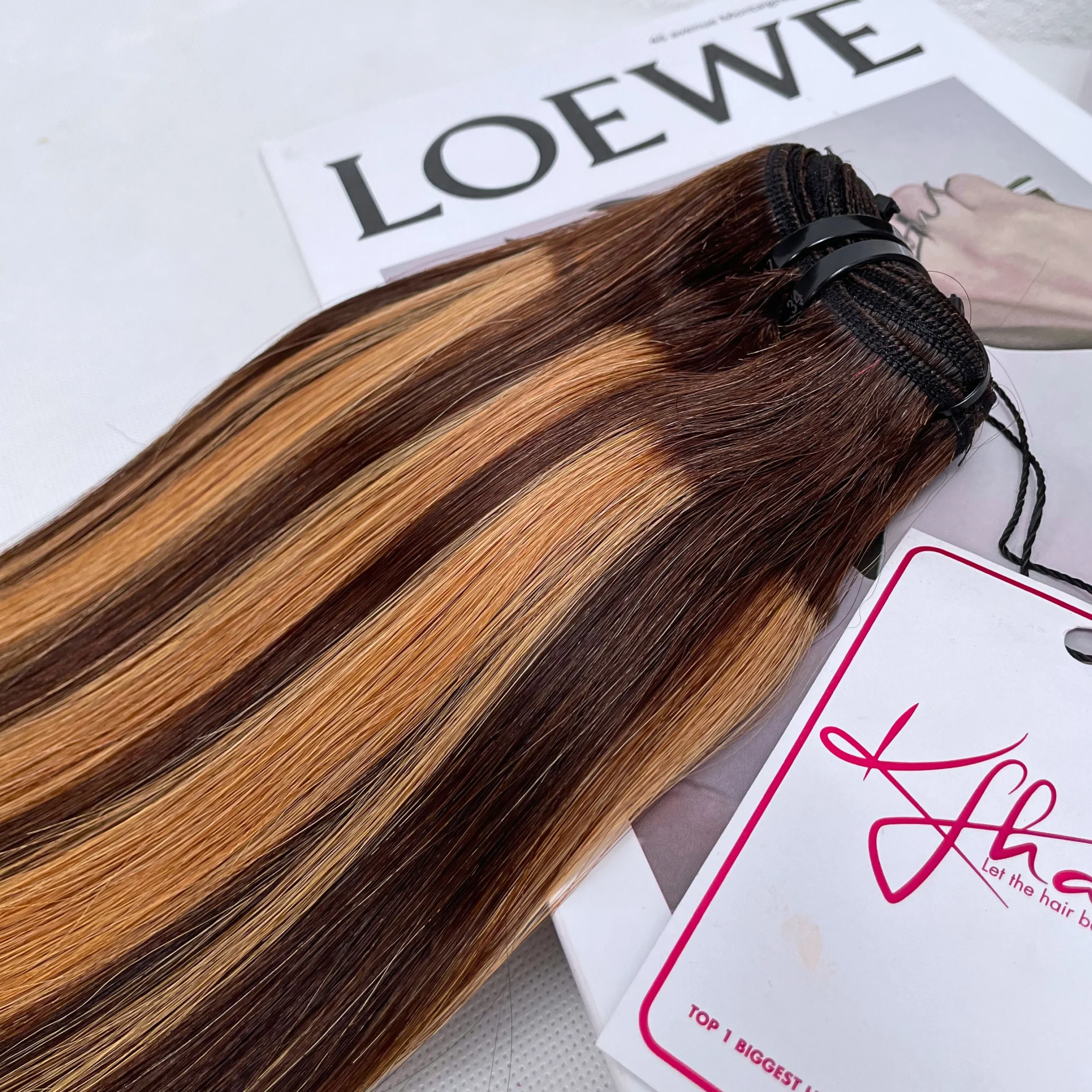 Brown Highlight Piano Color Bone Straight Remy Human Hair Weft KF19 - Image 4