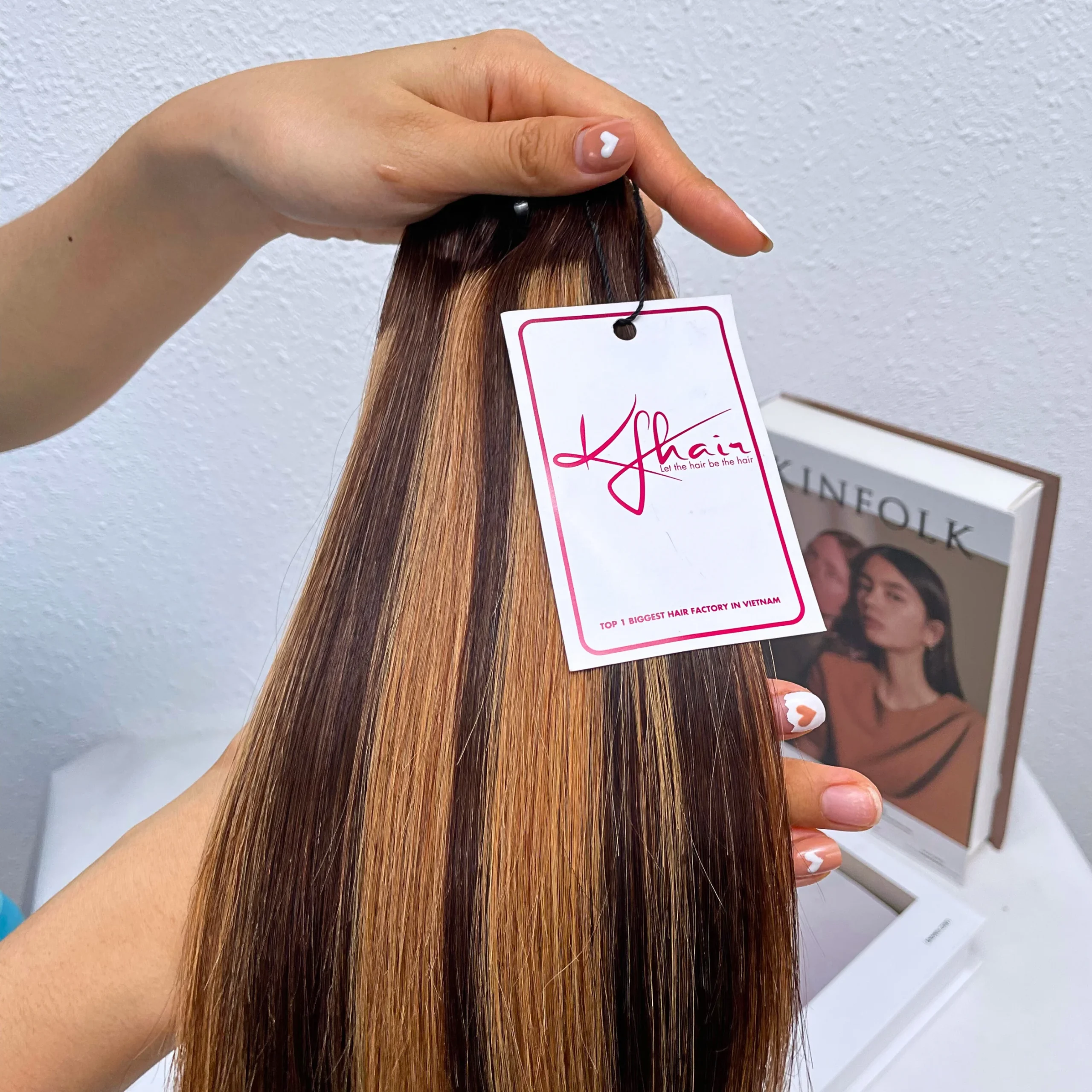 Brown Highlight Piano Color Bone Straight Remy Human Hair Weft KF19 - Image 3
