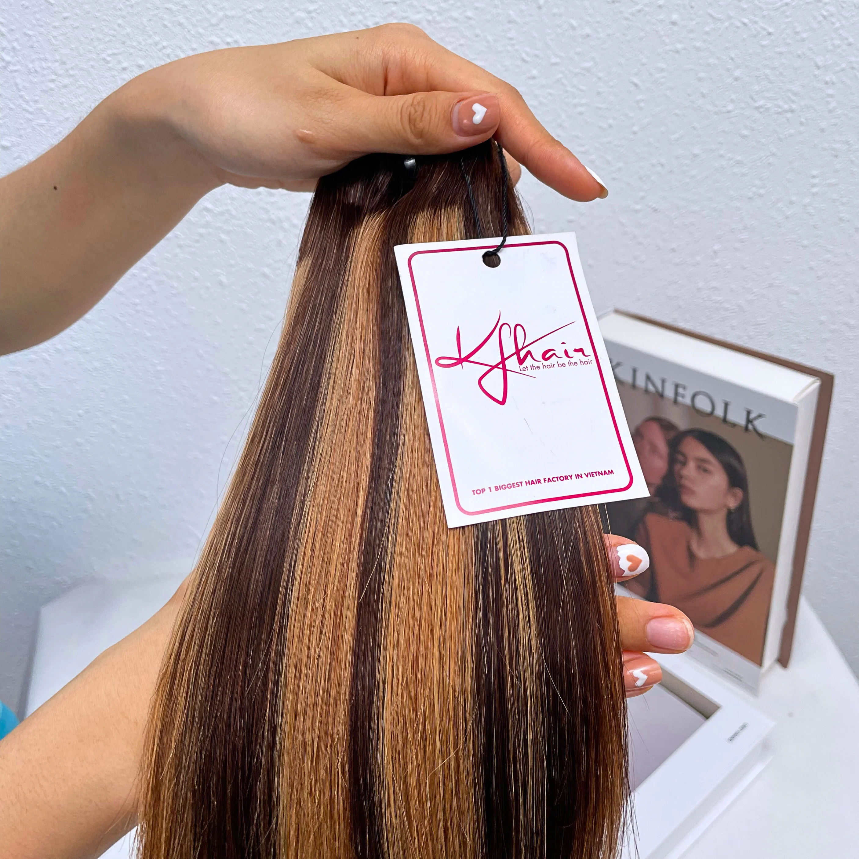 Brown Highlight Piano Color Bone Straight Remy Human Hair Weft KF19 - Image 3