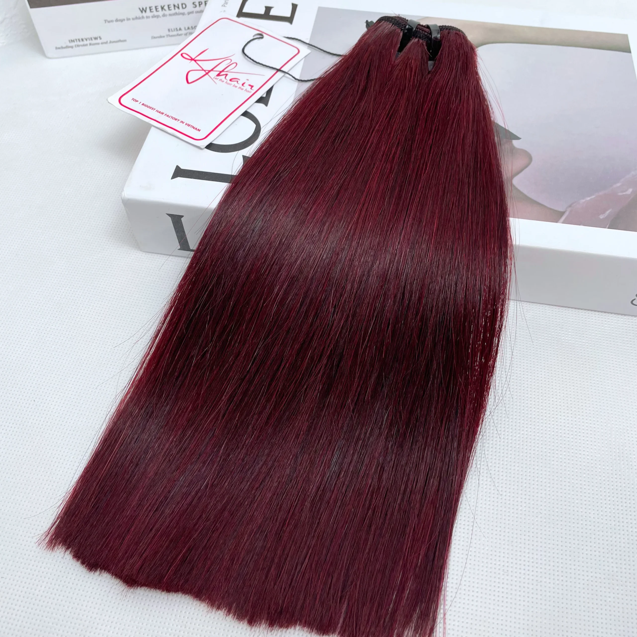Burgundy Color Bone Straight Remy Human Hair Weft KF05 - Image 4