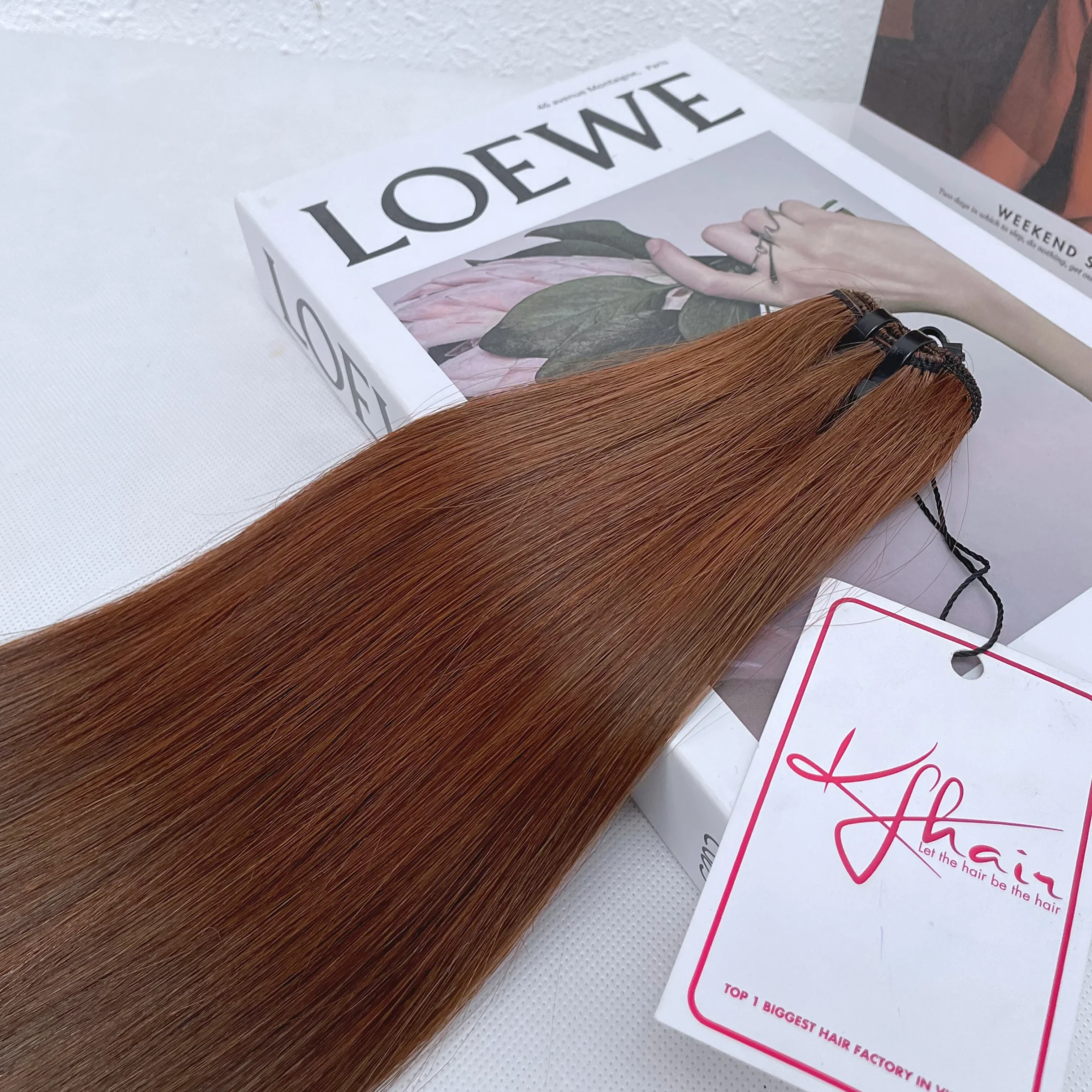 Chocolate Brown Color Bone Straight Remy Human Hair Weft KF02 - Image 2