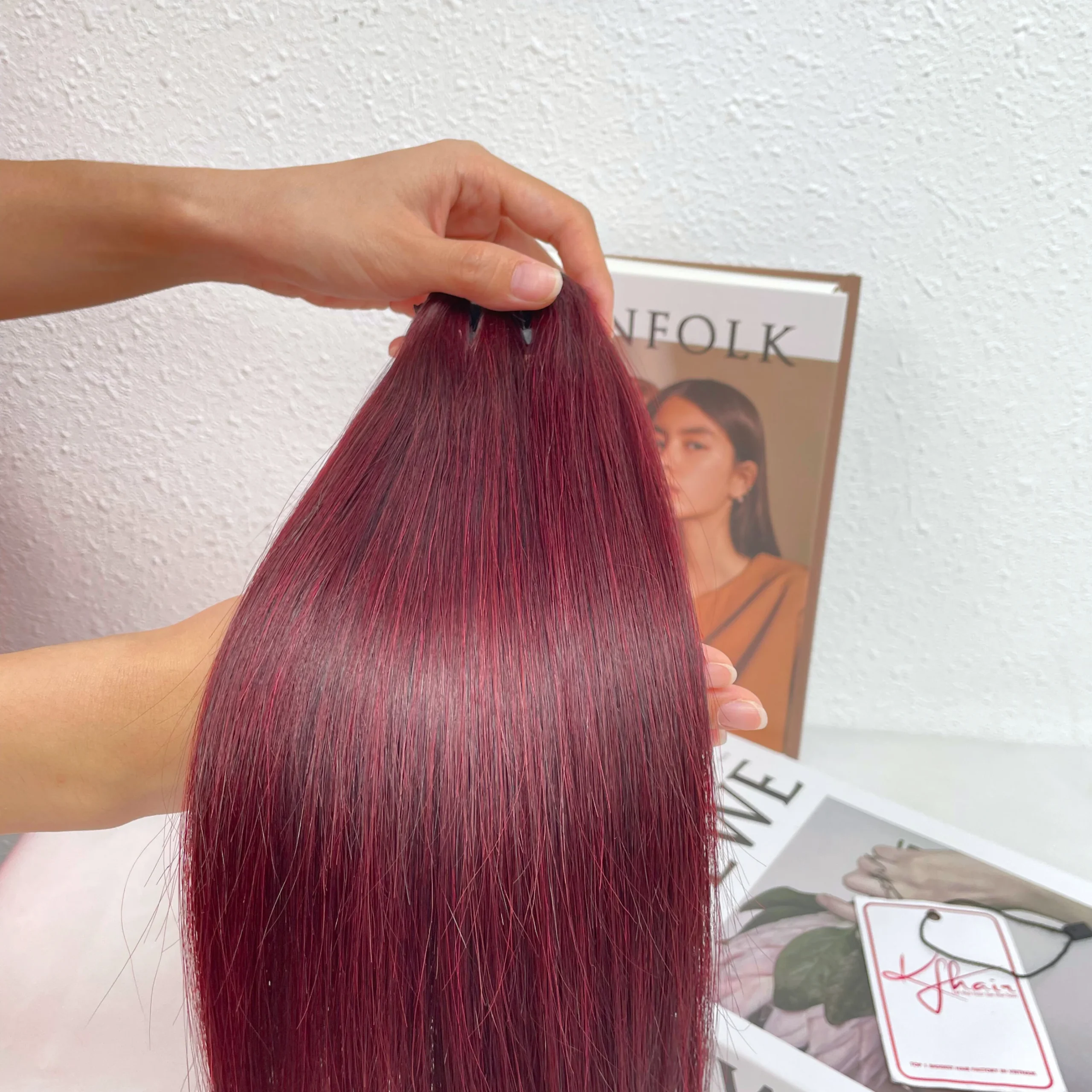 Burgundy Color Bone Straight Remy Human Hair Weft KF05 - Image 3