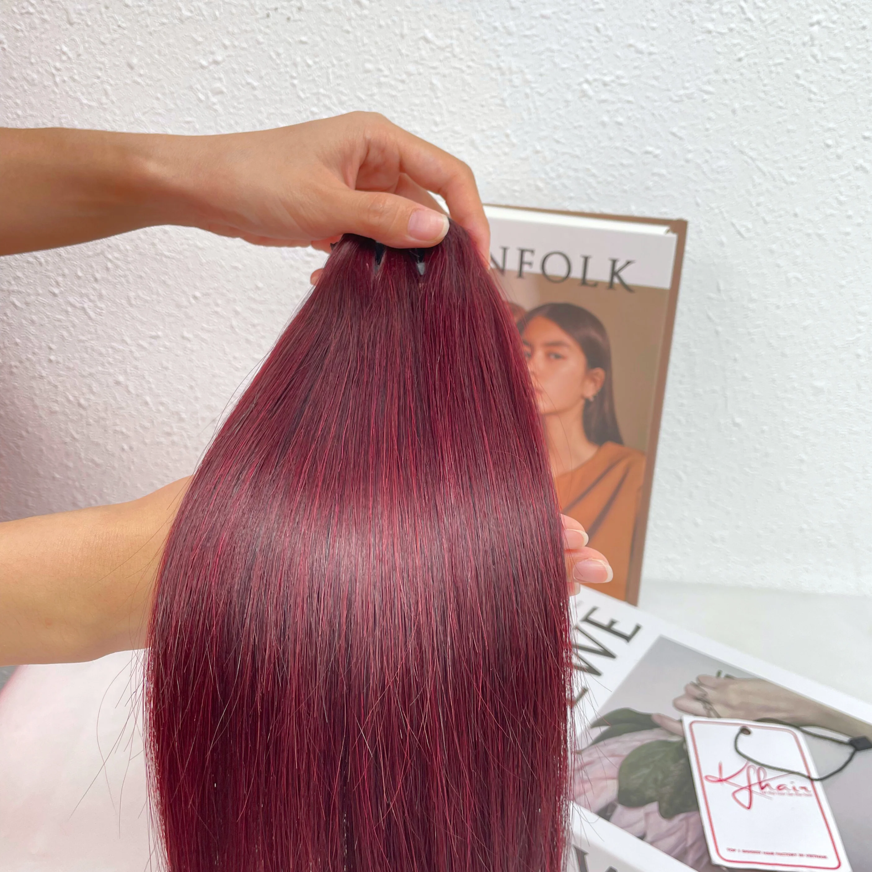 Burgundy Color Bone Straight Remy Human Hair Weft KF05 - Image 3