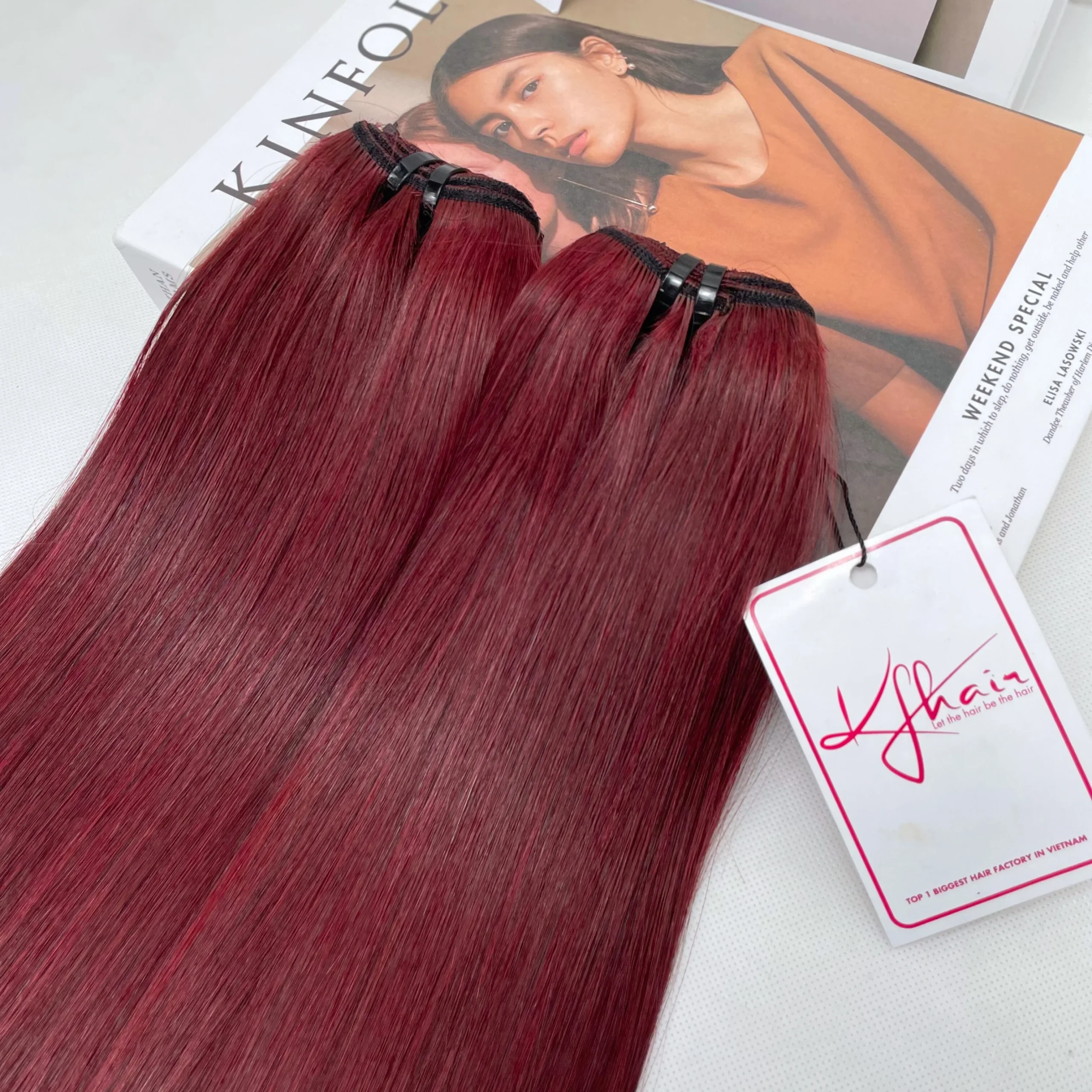 Burgundy Color Bone Straight Remy Human Hair Weft KF05 - Image 2