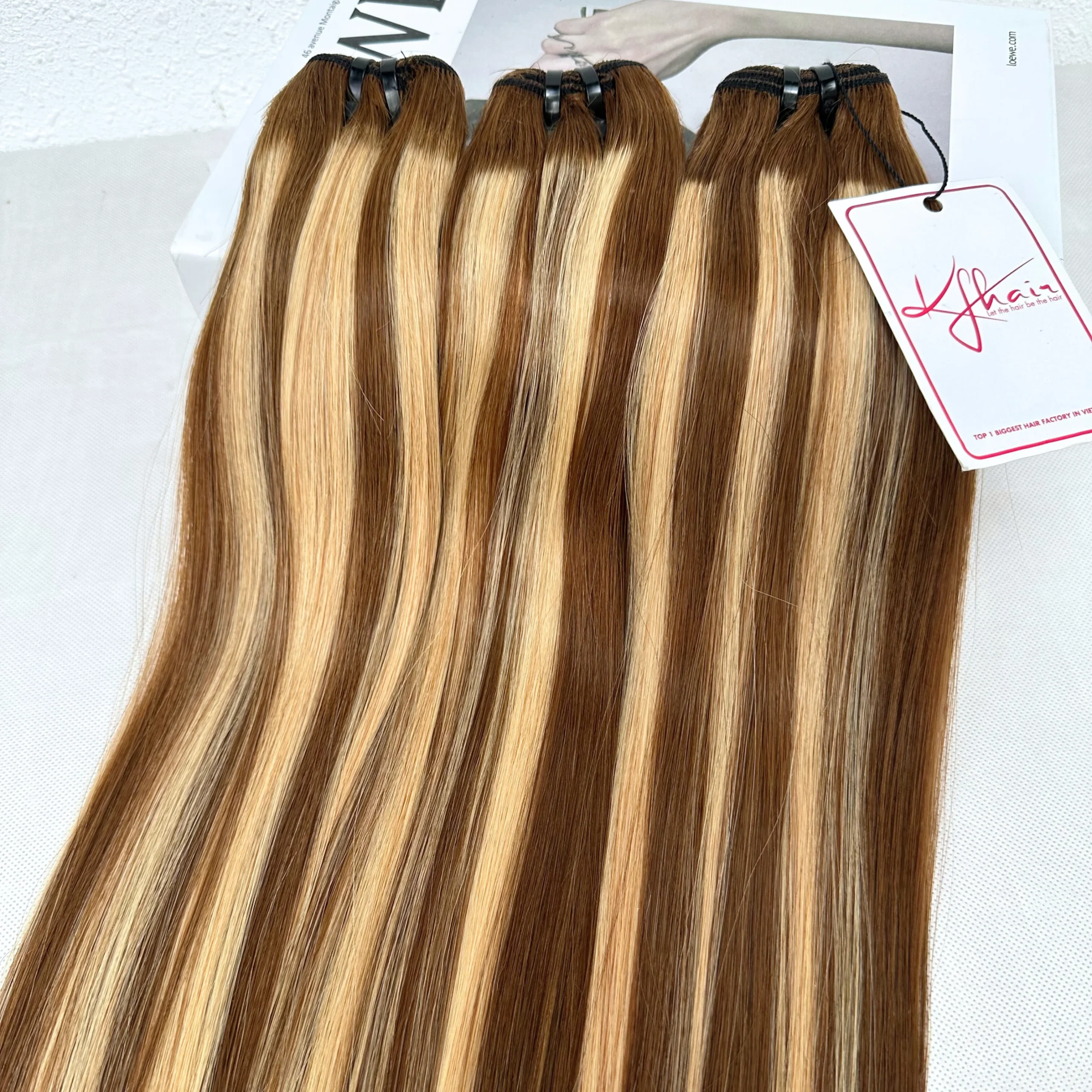 Dark Piano Brown Color Bone Straight Remy Human Hair Weft KF31