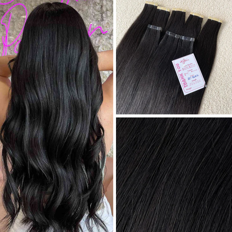 Jet Black Color Straight Normal Tape In Hair Extensions - Image 5