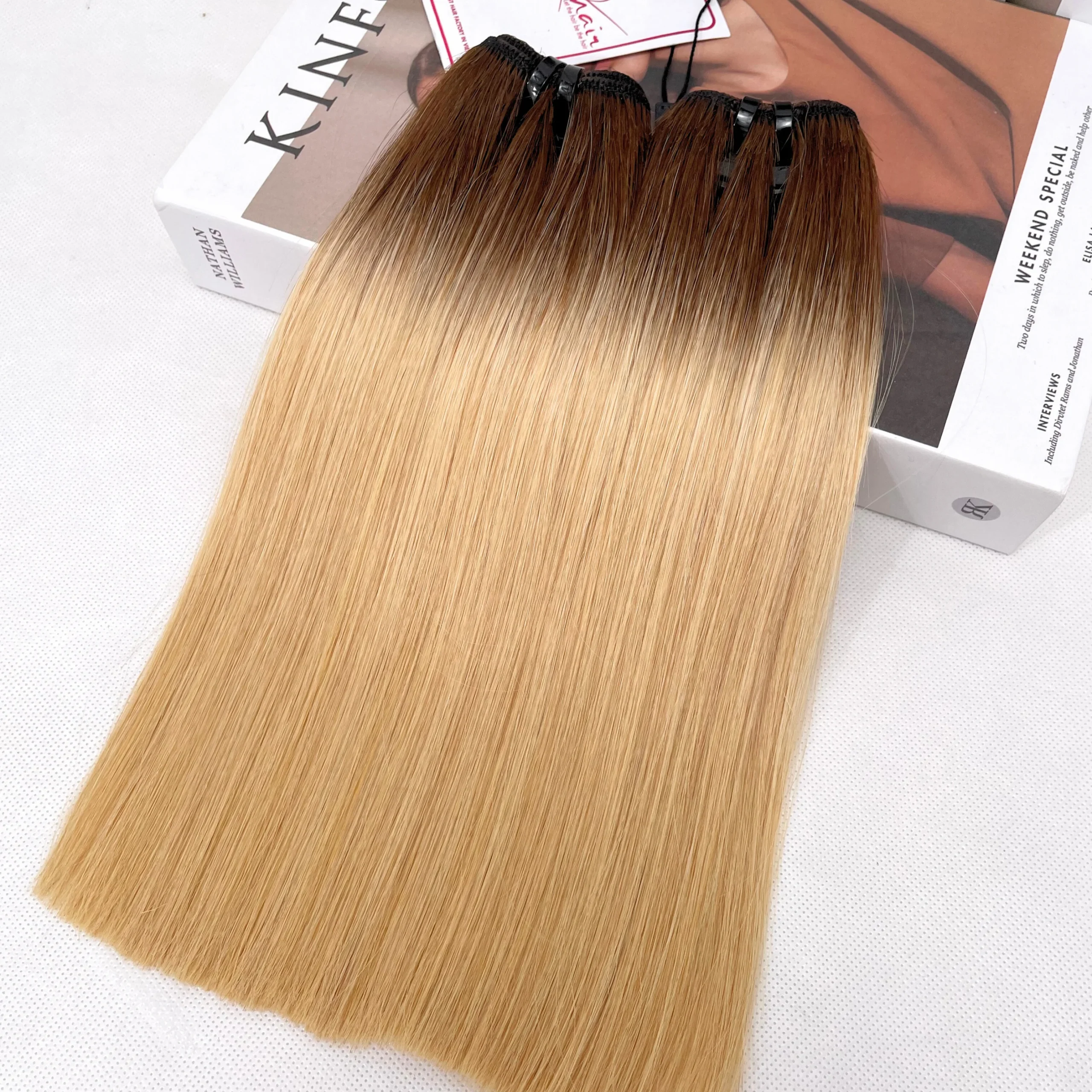 Ombre Brown Blonde Color Bone Straight Remy Human Hair Weft KF27 - Image 4