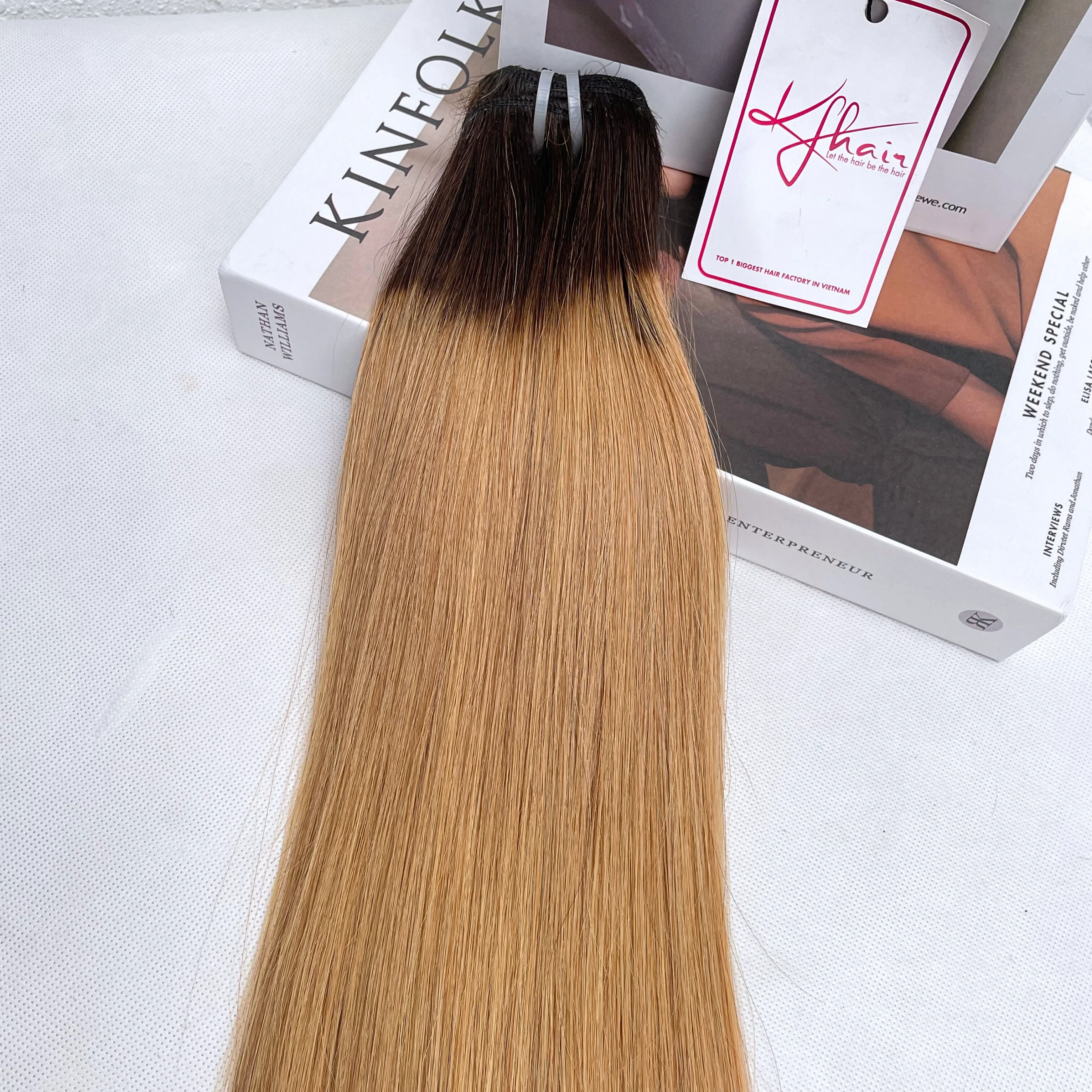 Ombre Brown Gold Color Bone Straight Remy Human Hair Weft KF29 - Image 4