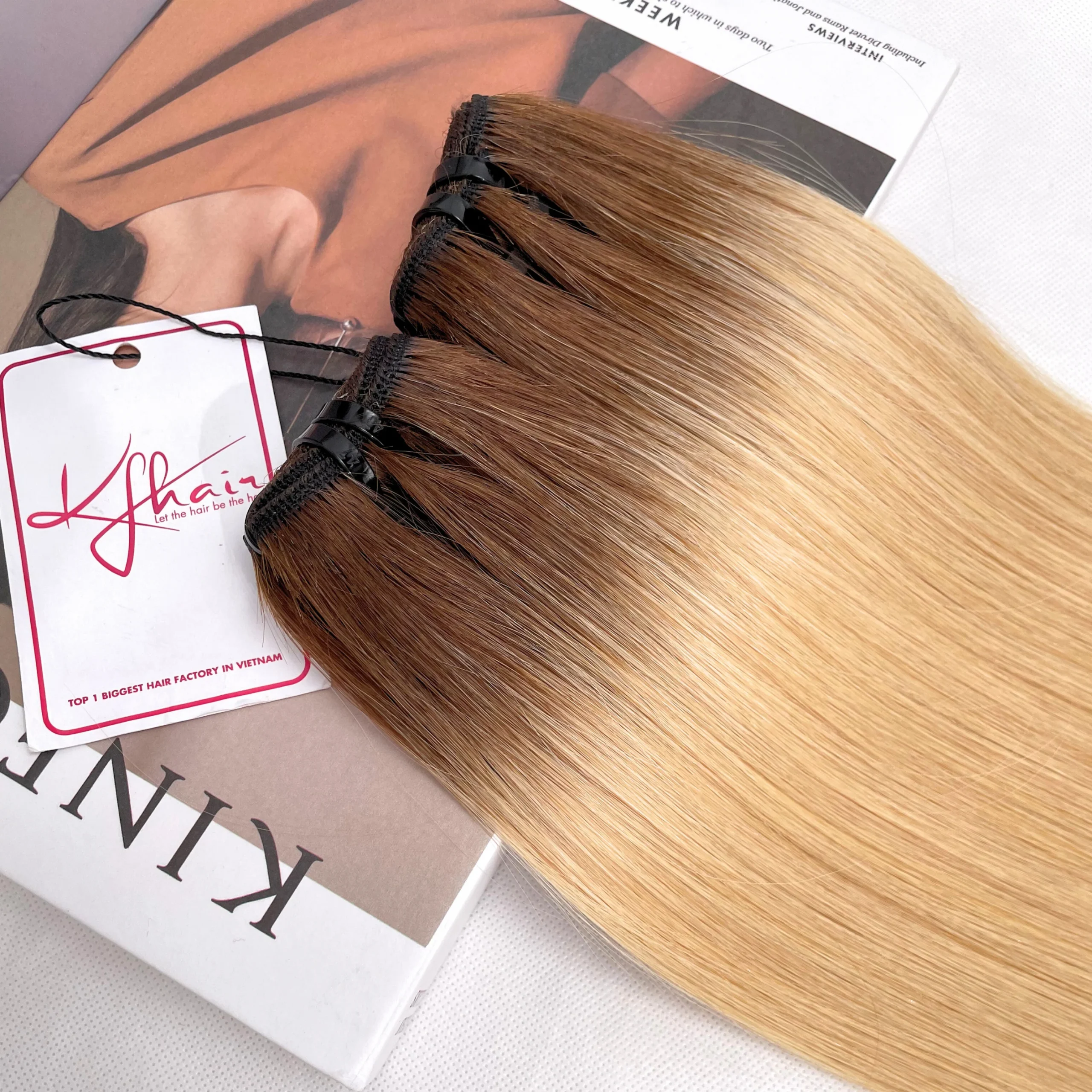 Ombre Brown Blonde Color Bone Straight Remy Human Hair Weft KF27