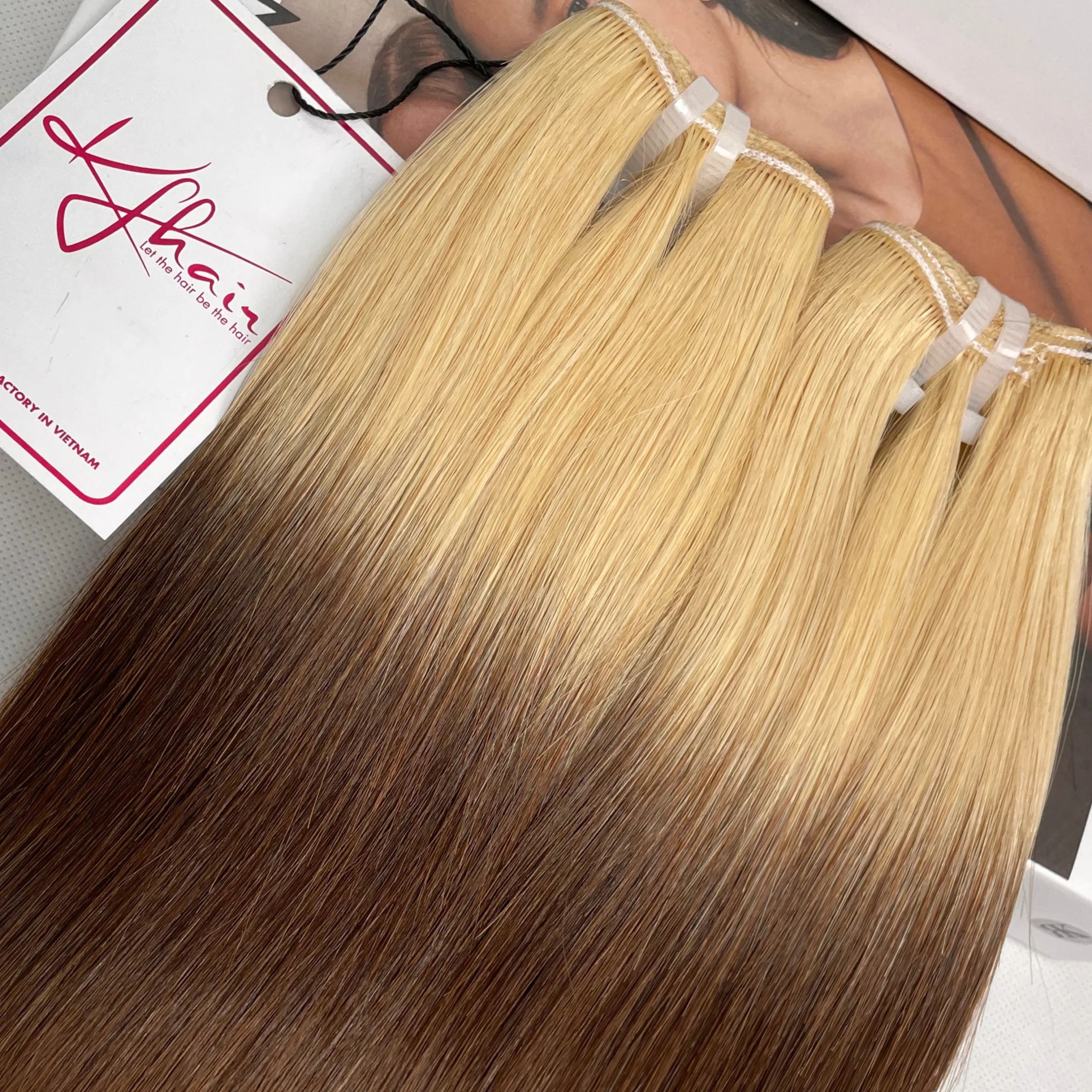 Ombre Gold Brown Color Bone Straight Remy Human Hair Weft KF28 - Image 2