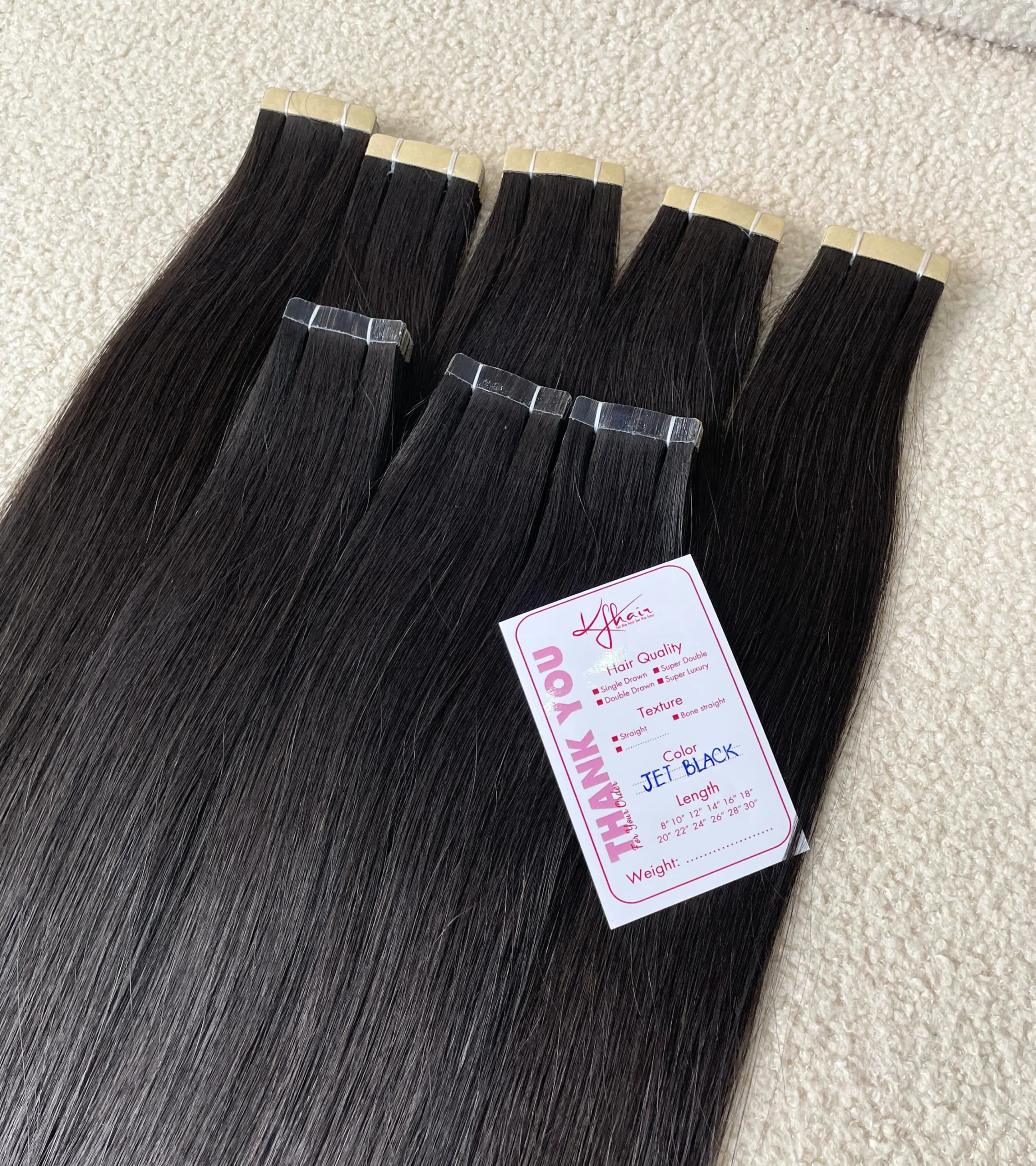 Jet Black Color Straight Normal Tape In Hair Extensions - Image 3