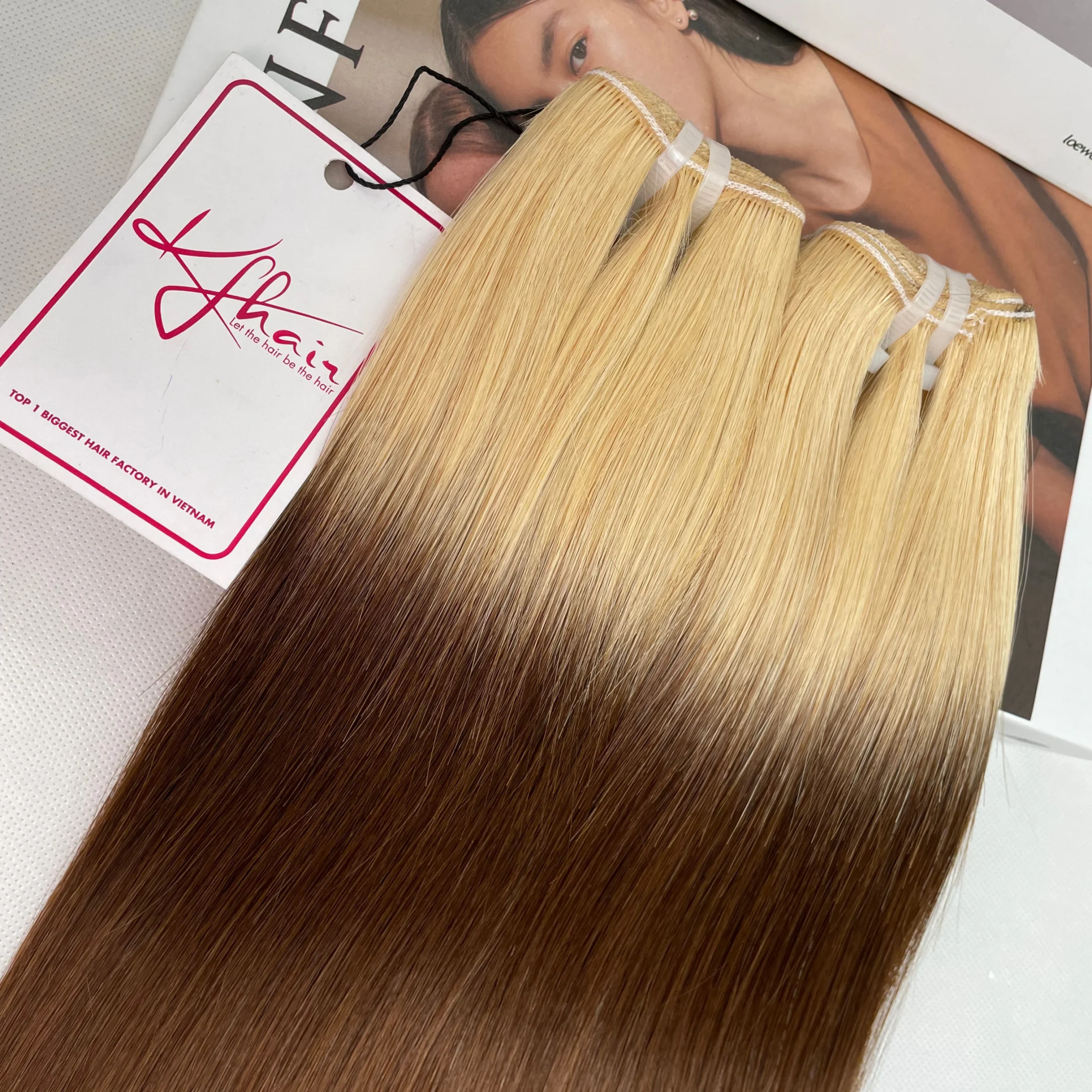 Ombre Gold Brown Color Bone Straight Remy Human Hair Weft KF28
