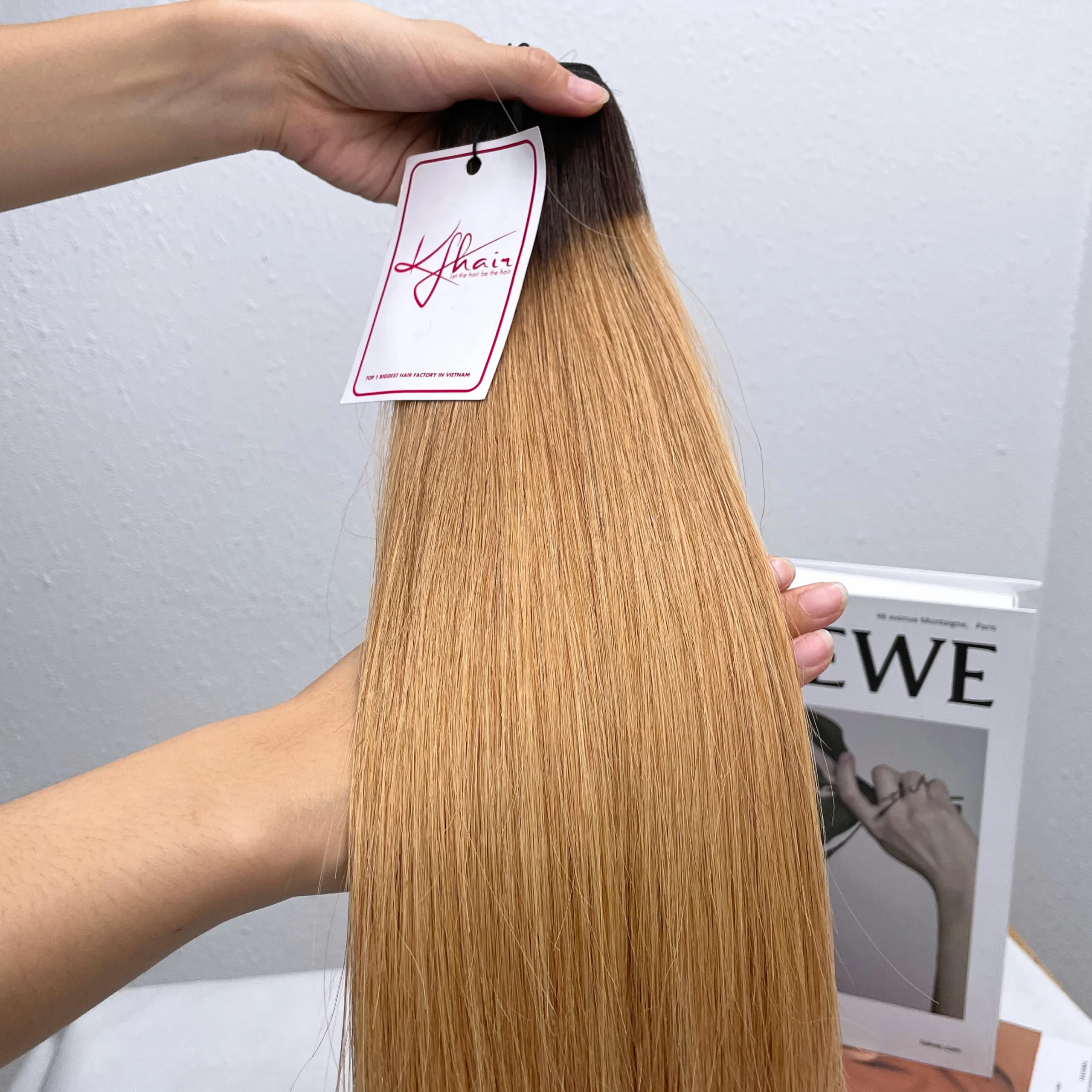 Ombre Brown Gold Color Bone Straight Remy Human Hair Weft KF29