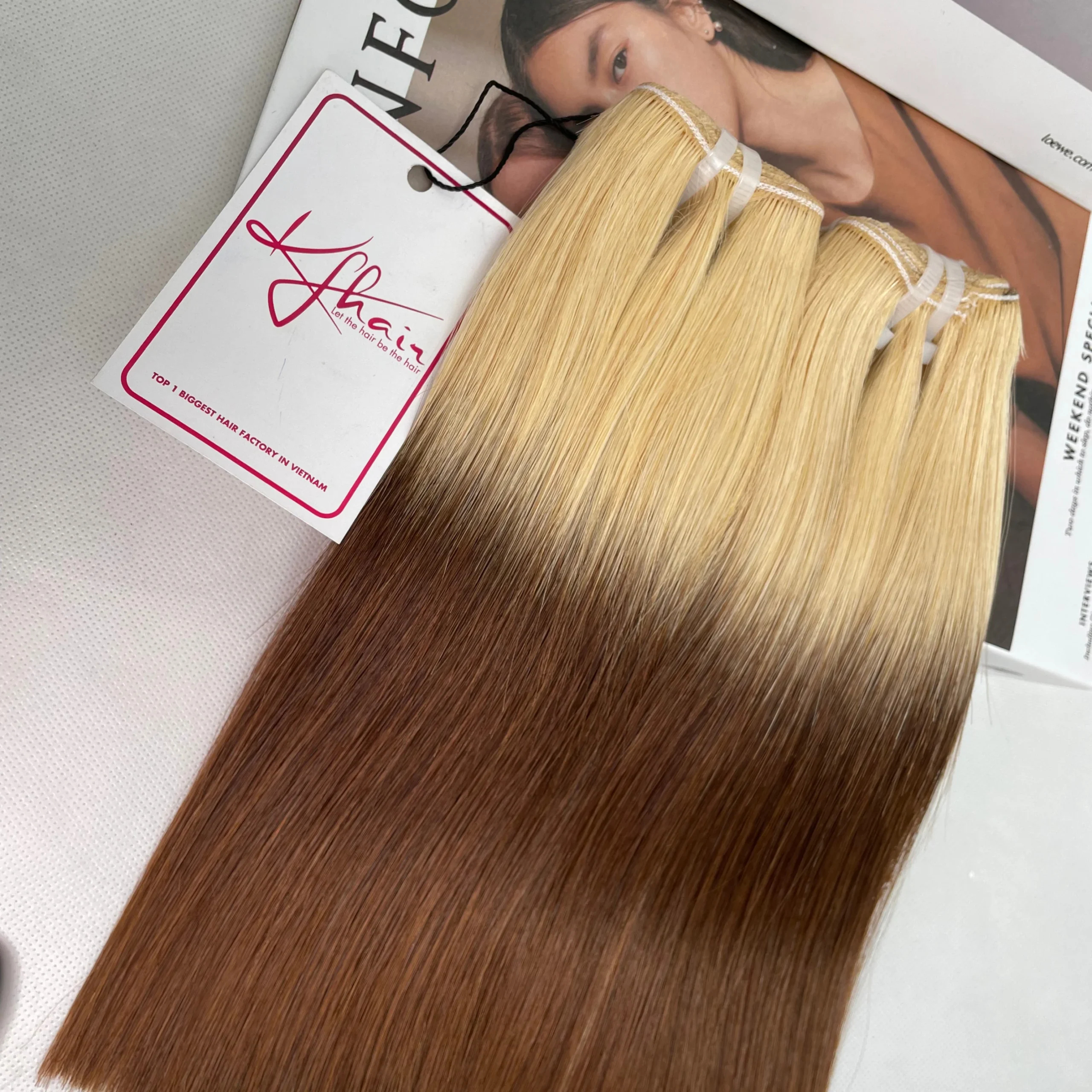 Ombre Gold Brown Color Bone Straight Remy Human Hair Weft KF28 - Image 4