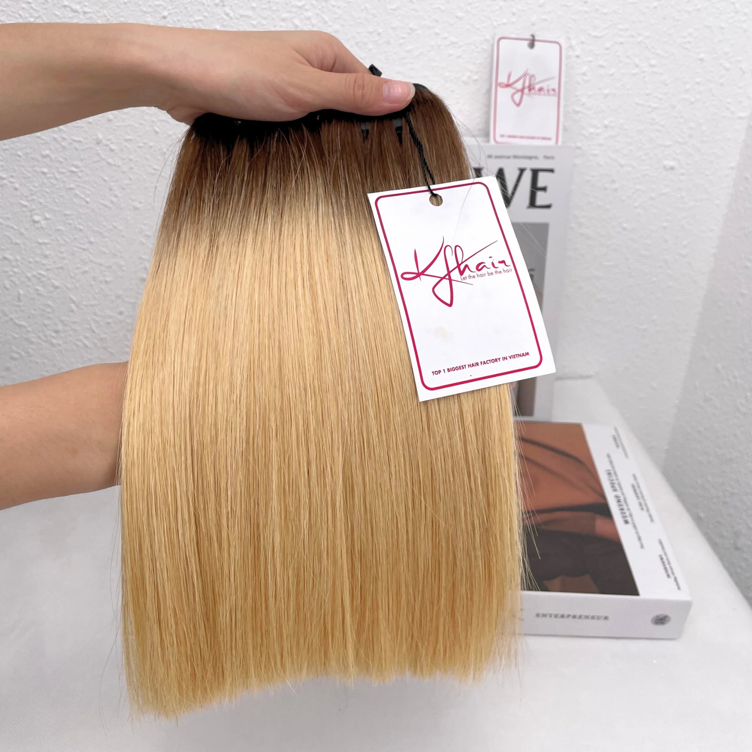 Ombre Brown Blonde Color Bone Straight Remy Human Hair Weft KF27 - Image 2