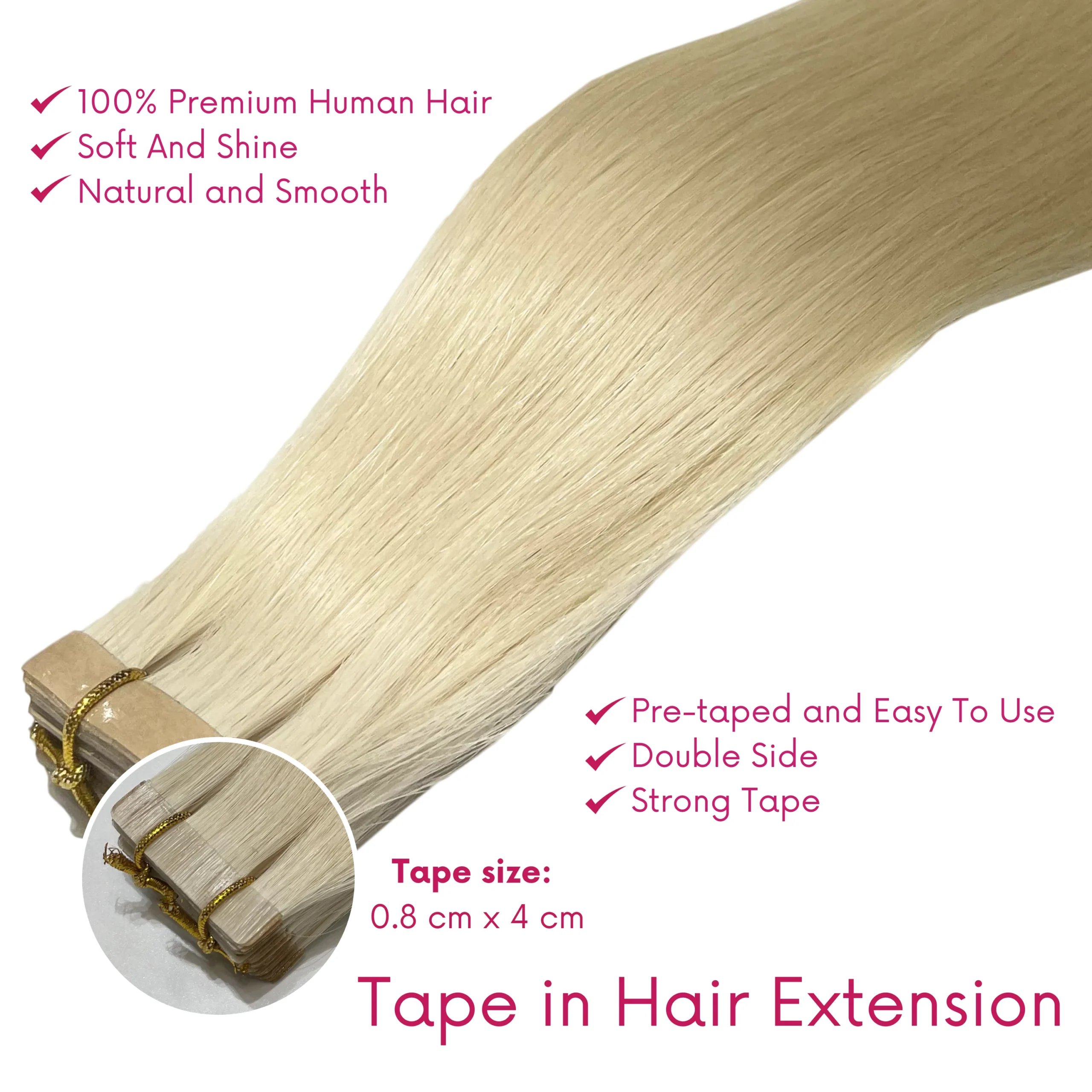 #60 Platinum Blonde Color Straight Normal Tape In Hair Extensions