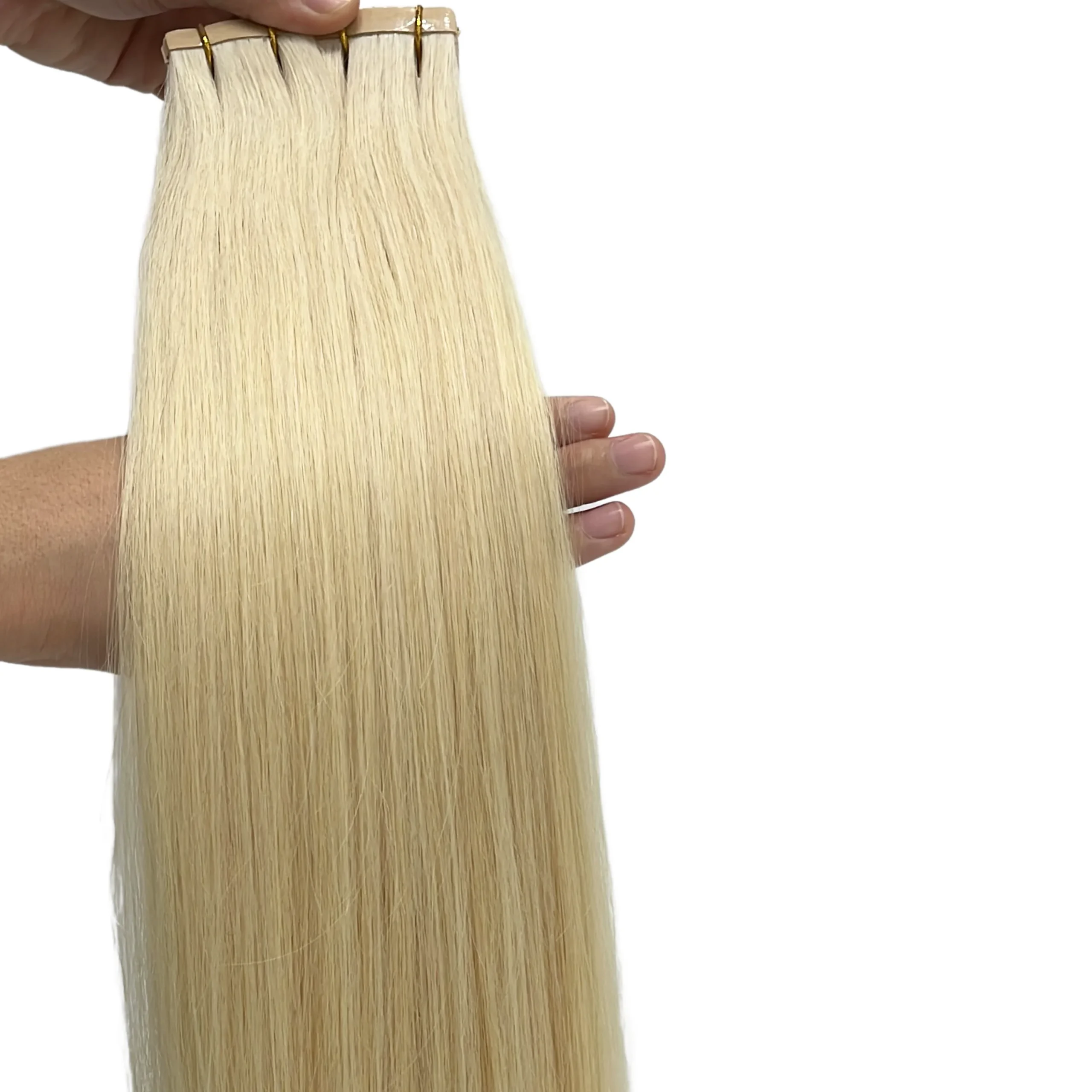 #60 Platinum Blonde Color Straight Normal Tape In Hair Extensions - Image 6