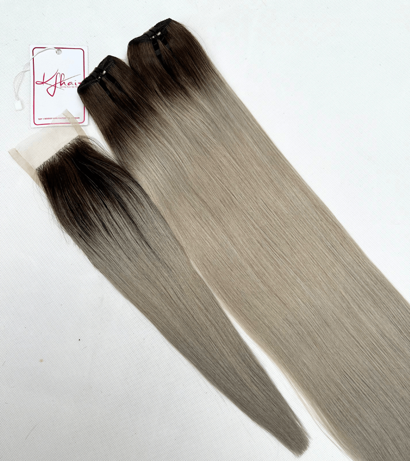 Ombre Black Grey Color Bone Straight Remy Human Hair Weft KF33 - Image 4