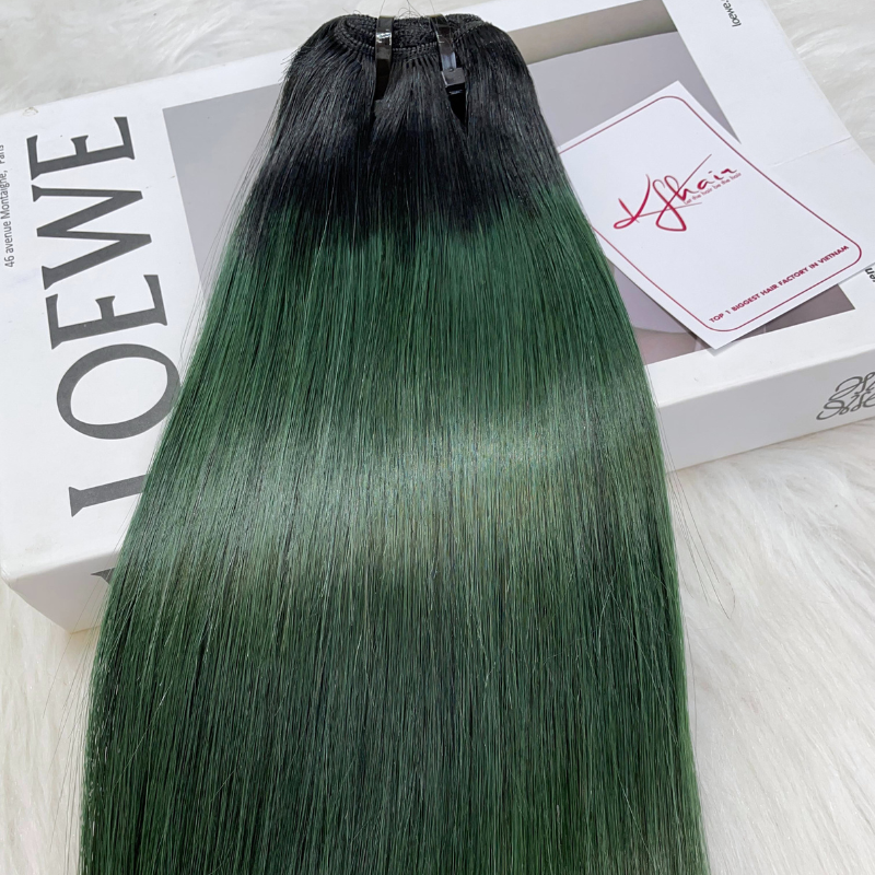 Ombre Green Color Bone Straight Remy Human Hair Weft KF21 - Image 3