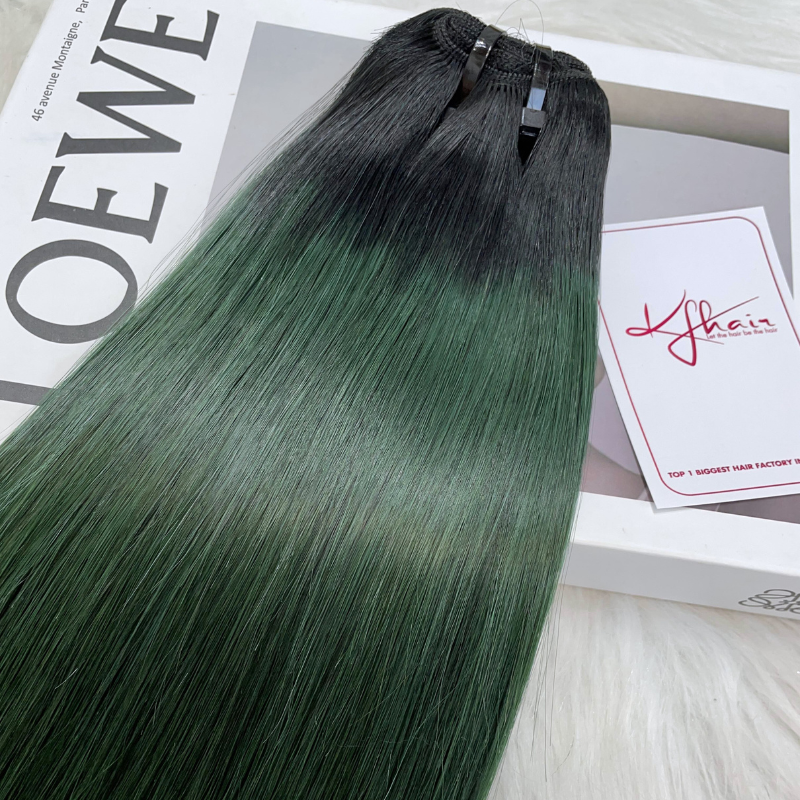 Ombre Green Color Bone Straight Remy Human Hair Weft KF21 - Image 4