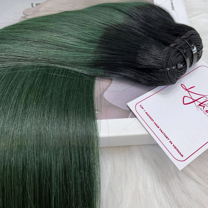 Ombre Green Color Bone Straight Remy Human Hair Weft KF21 - Image 5