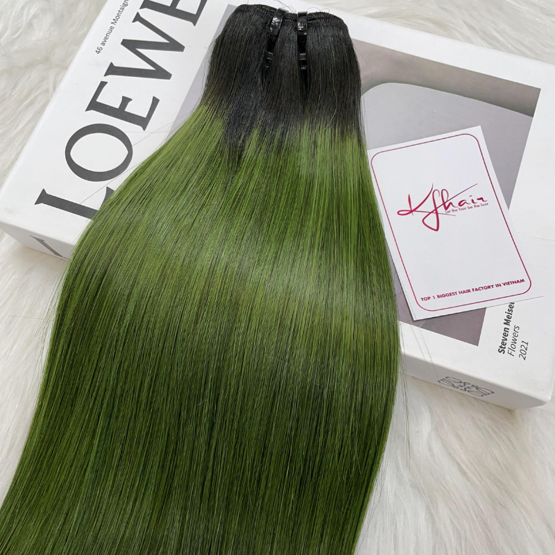 Ombre Black Green Color Bone Straight Remy Human Hair Weft KF22 - Image 3