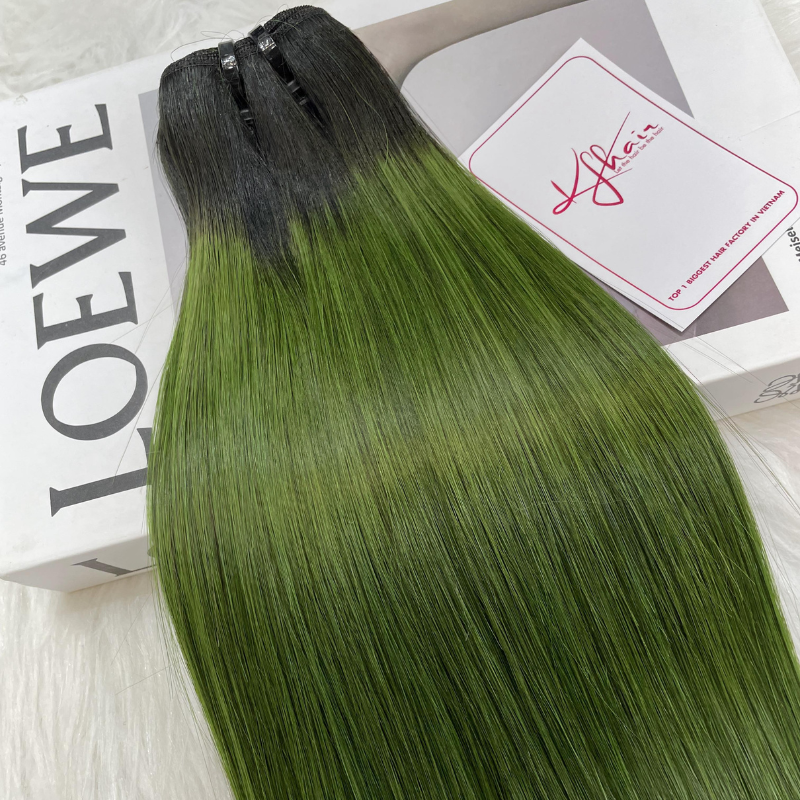 Ombre Black Green Color Bone Straight Remy Human Hair Weft KF22 - Image 4