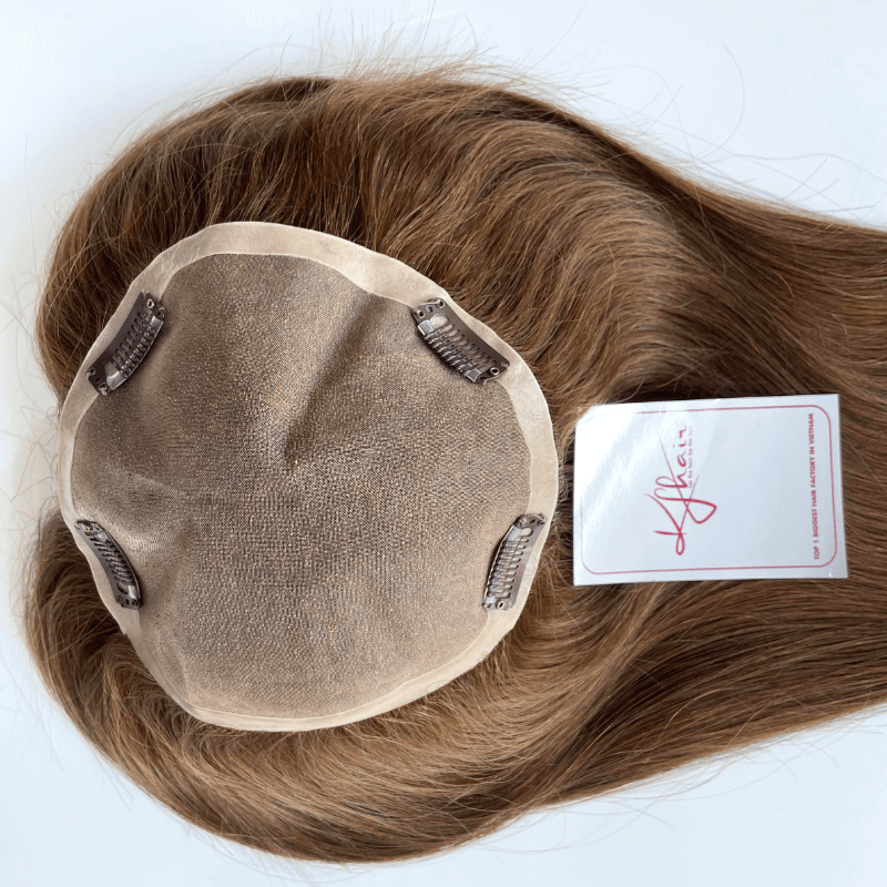 7x7 Inches Mono Bleach A Knot With PU Clear #6 Color Hair Topper - Image 4