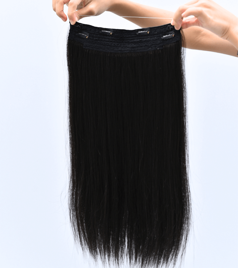 Natural Black Color Straight Halo Hair Extensions - Image 4