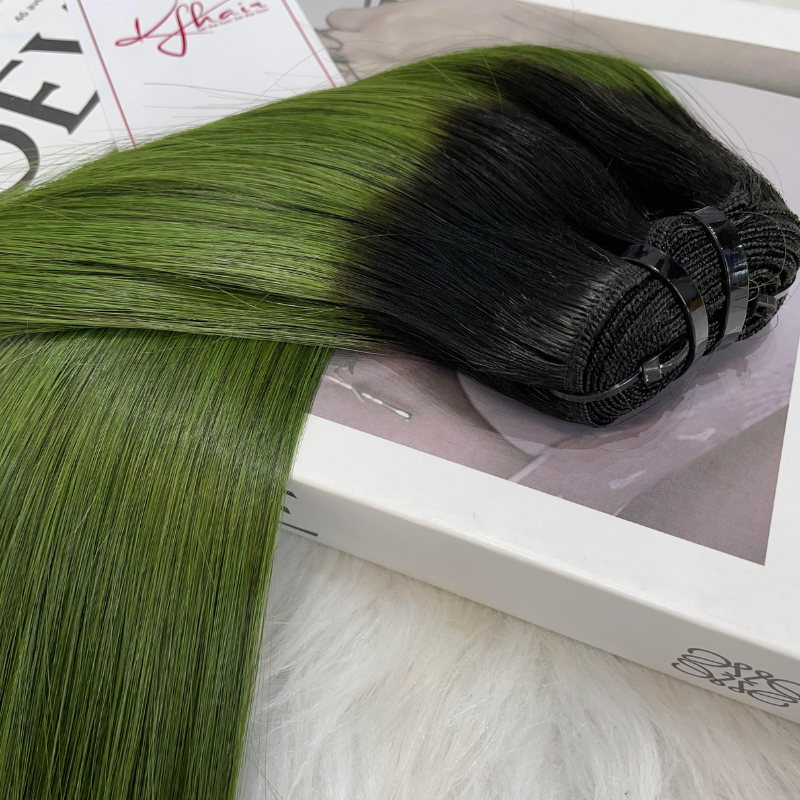 Ombre Black Green Color Bone Straight Remy Human Hair Weft KF22 - Image 5
