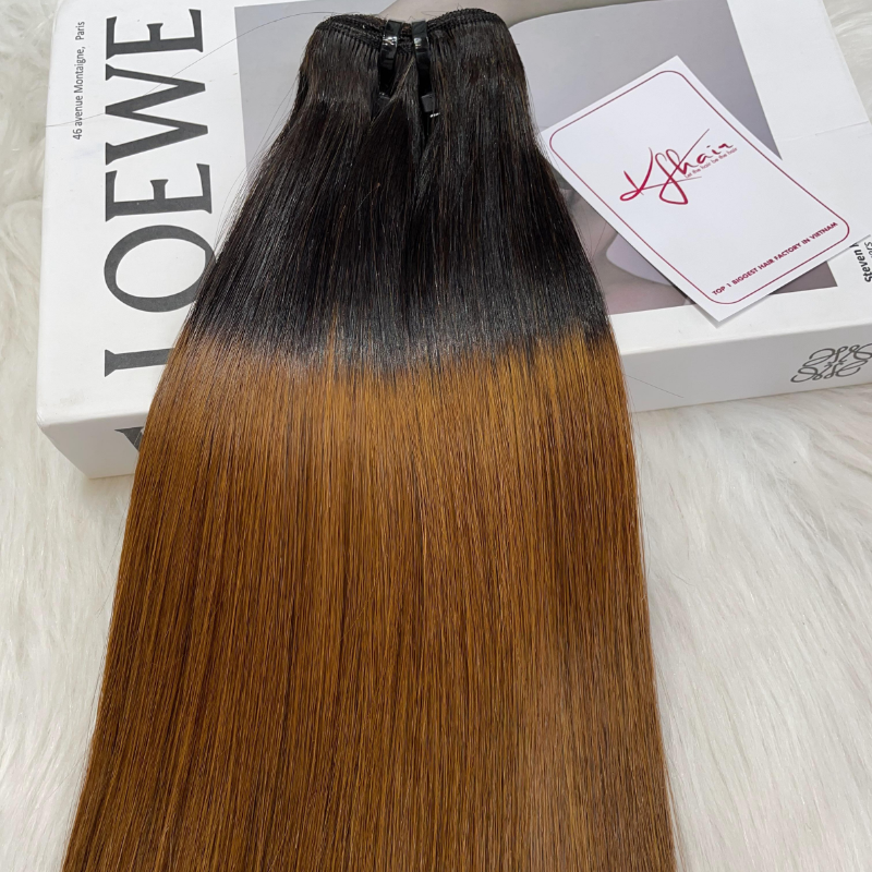 Ombre Black Brown Color Bone Straight Remy Human Hair Weft KF23 - Image 3
