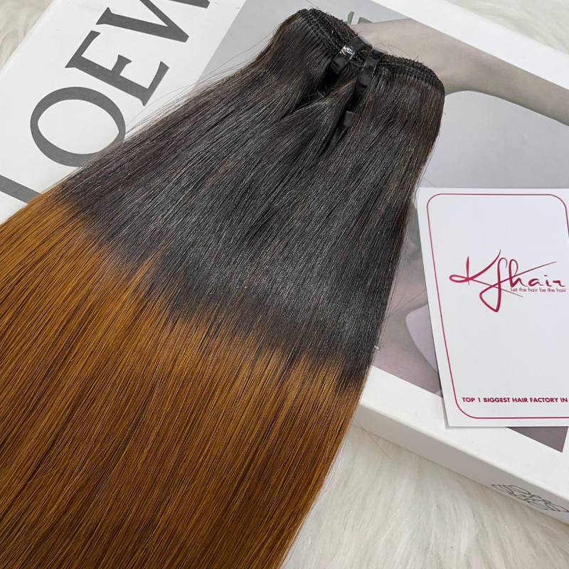 Ombre Black Brown Color Bone Straight Remy Human Hair Weft KF23 - Image 5