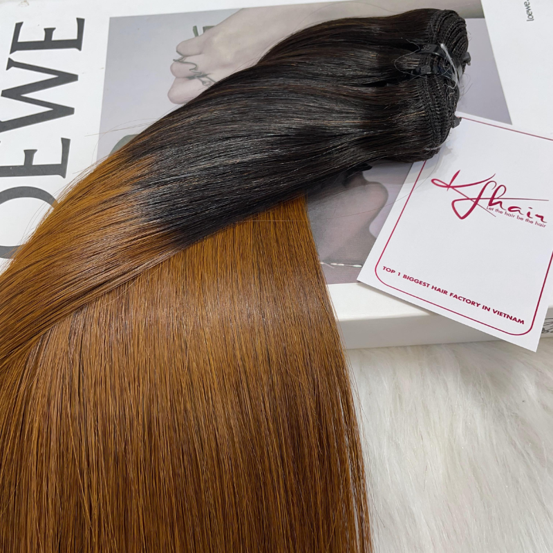 Ombre Black Brown Color Bone Straight Remy Human Hair Weft KF23 - Image 4