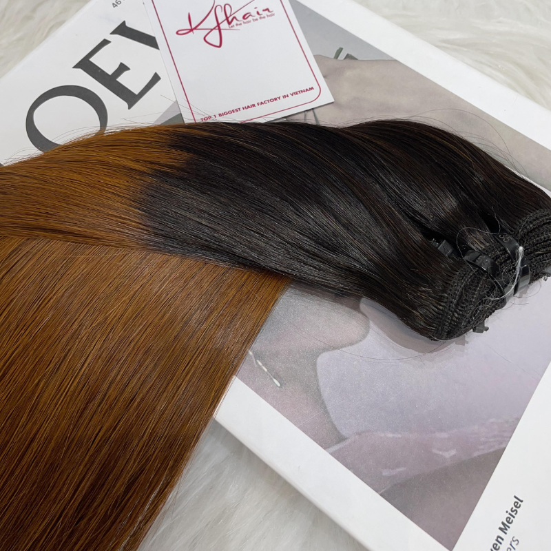 Ombre Black Brown Color Bone Straight Remy Human Hair Weft KF23 - Image 6