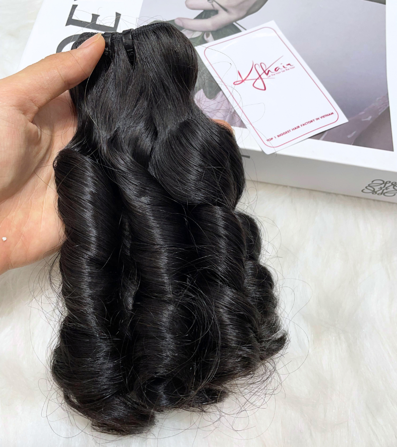 Natural Black Color Finger Curly Remy Human Hair Weft KF54 - Image 3