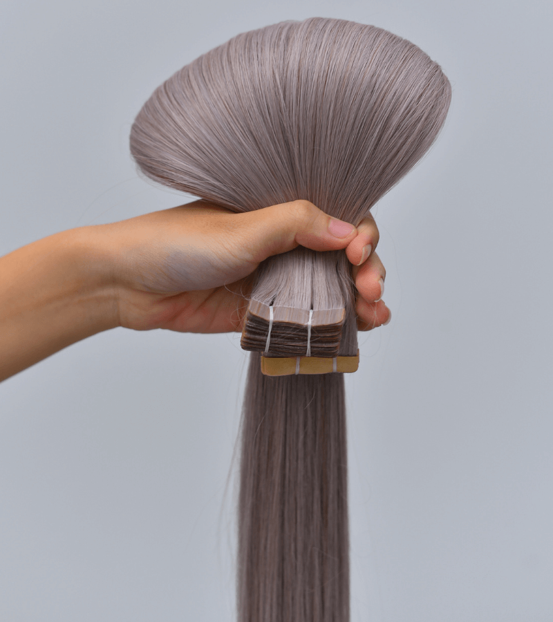 Platinum Silver Color Straight Normal Tape In Hair Extensions - Image 7