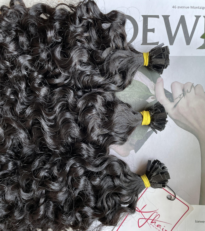 Natural Black Color Pixie Curly Flat Tip Hair Extensions - Image 3