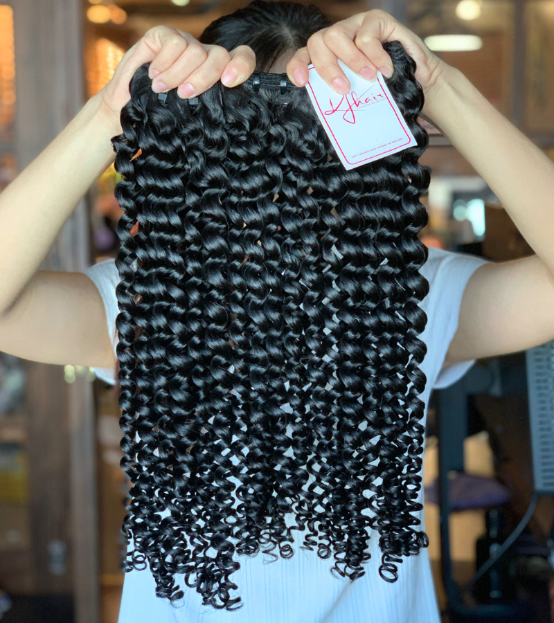Natural Black Color Deep Curly Remy Human Hair Weft KF39 - Image 6