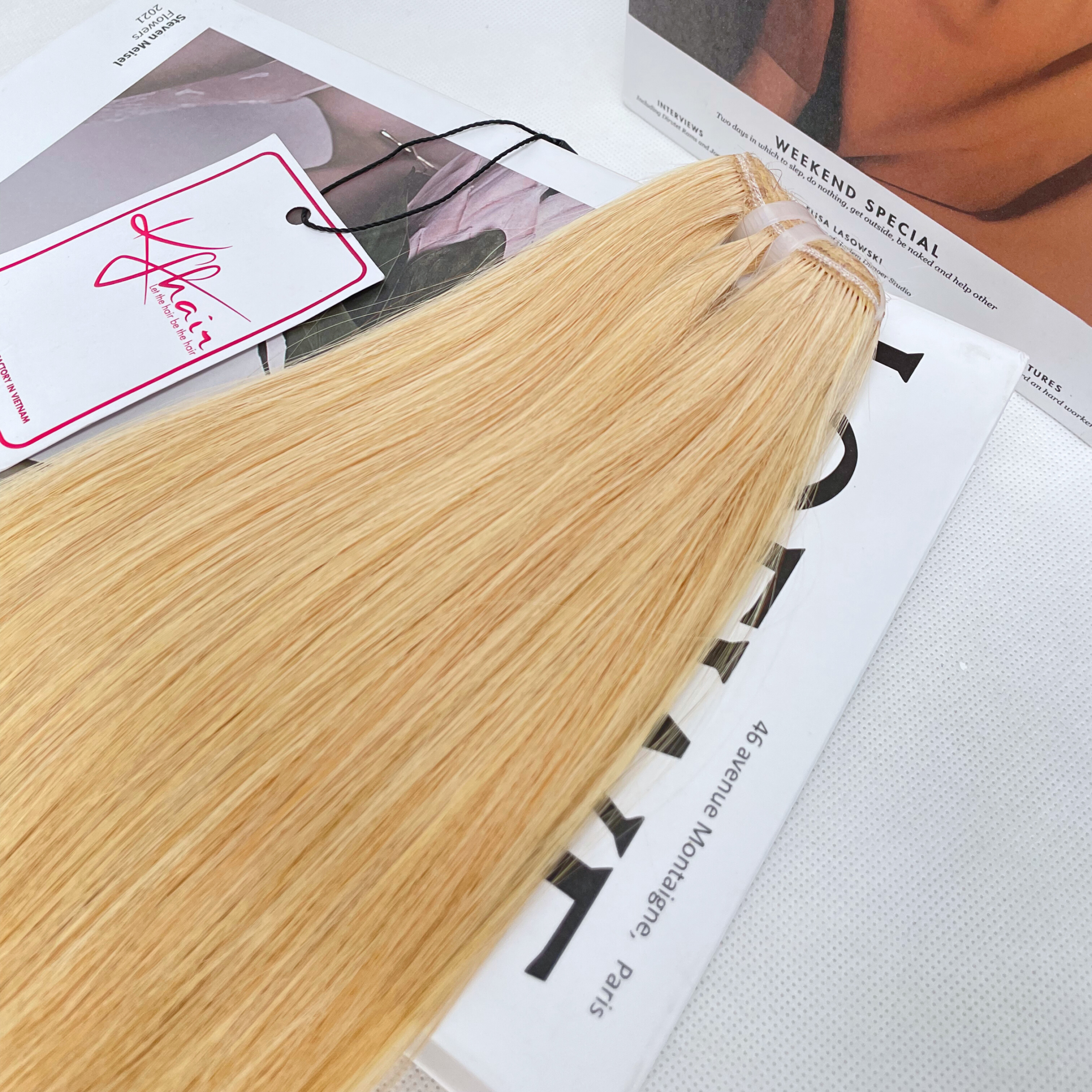 Blonde Color Bone Straight Remy Human Hair Weft KF25