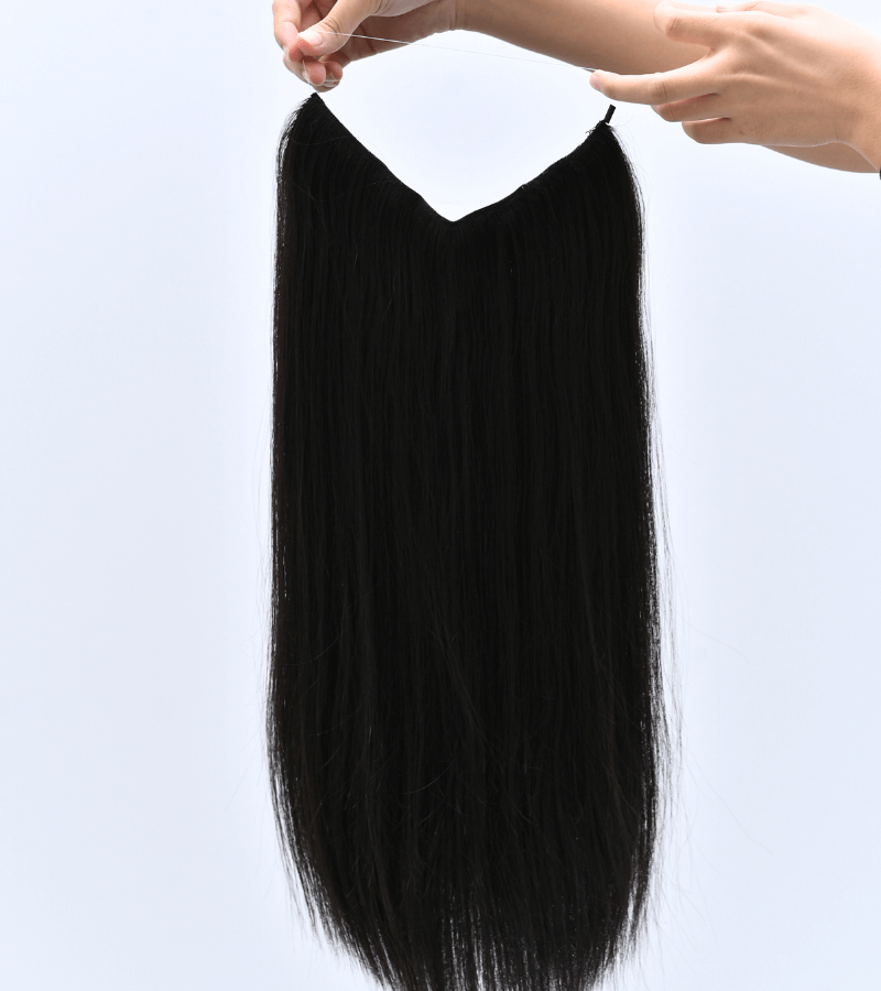 Natural Black Color Straight Halo Hair Extensions - Image 5
