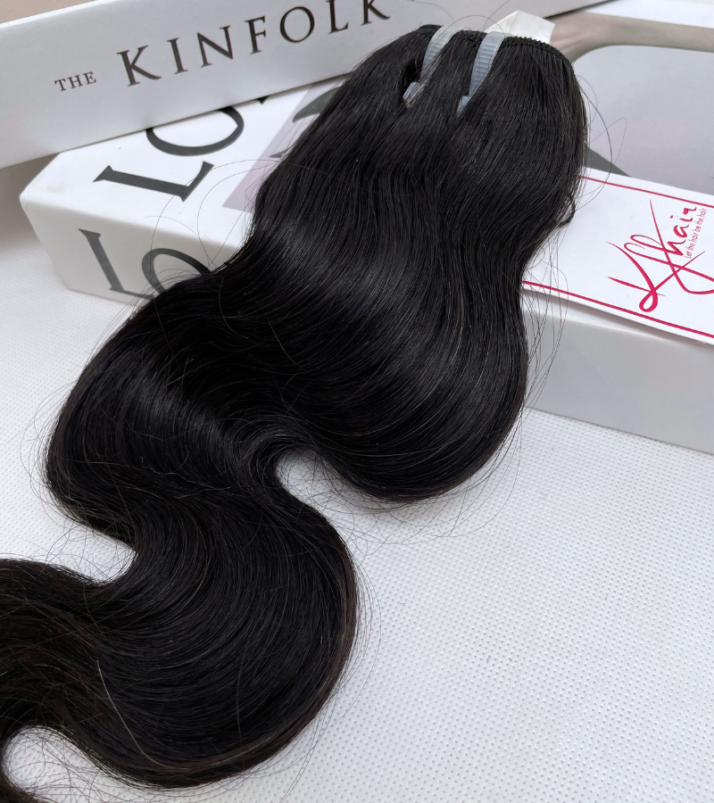 Natural Black Color Body Wavy Remy Human Hair Weft KF41 - Image 3
