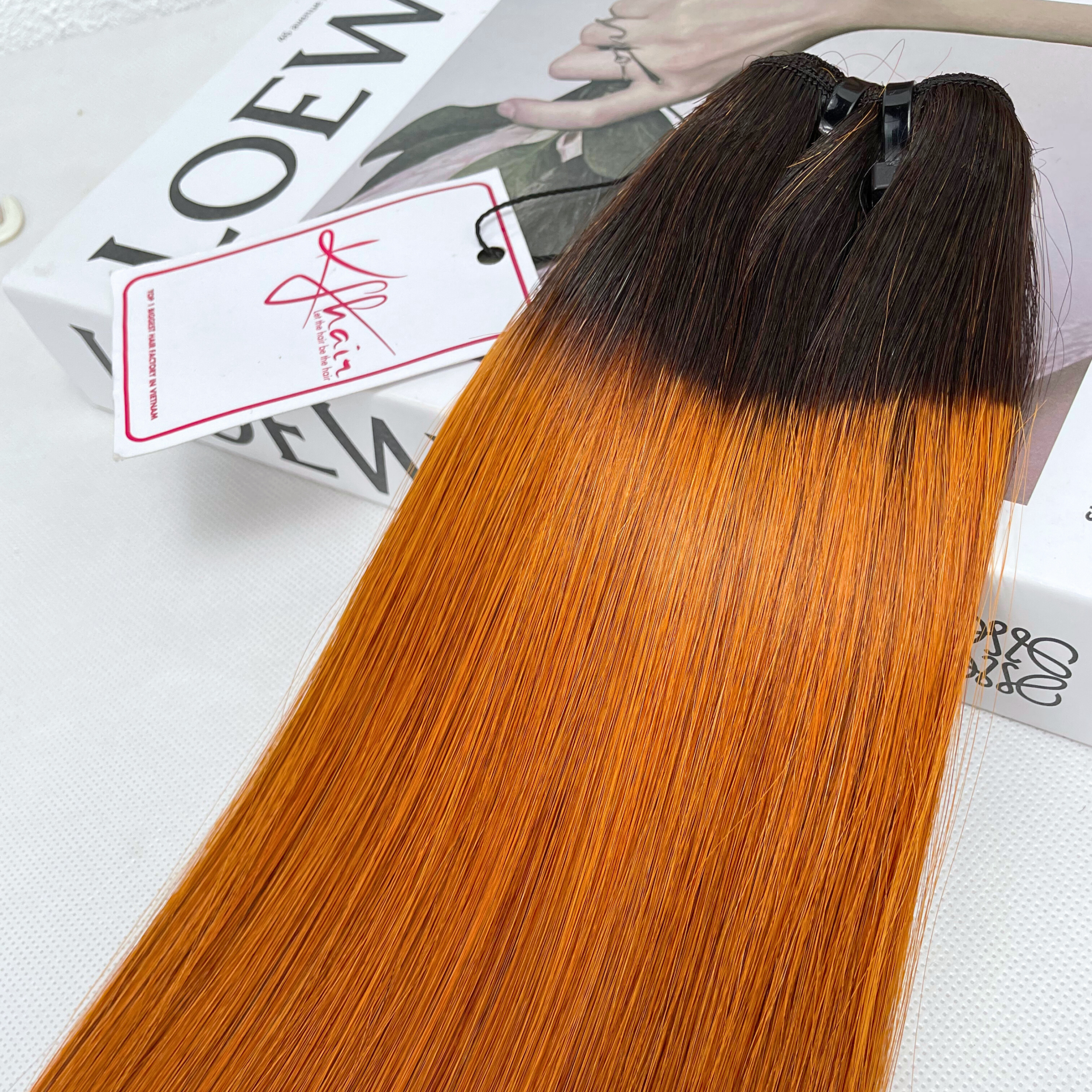 Ombre Orange Color Bone Straight Remy Human Hair Weft KF12 - Image 2