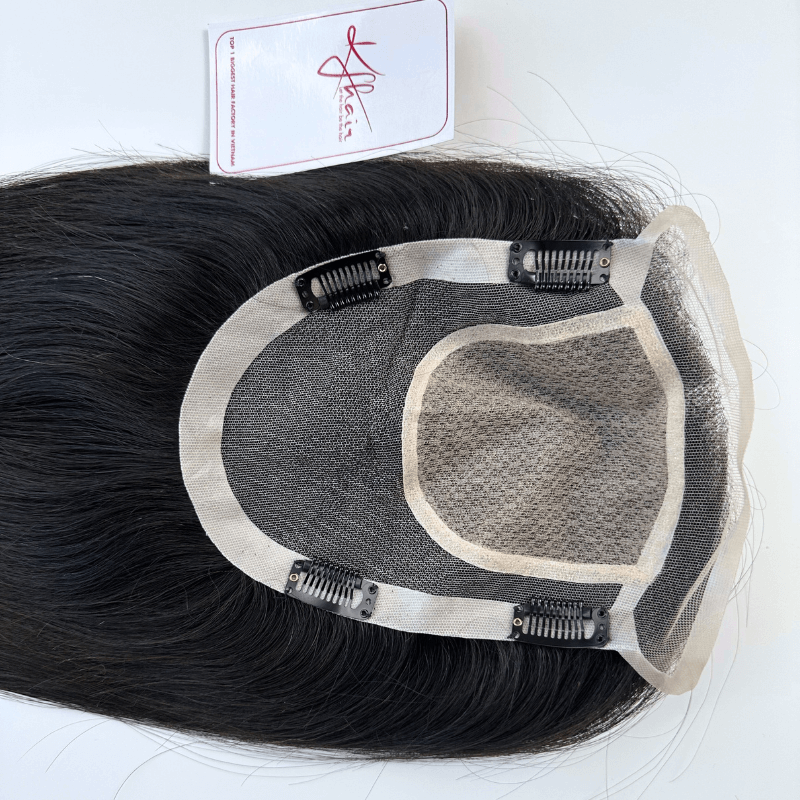 6x8 Inches Lace And 4x4 Inches Silk With PU Coated #1B Color Hair Topper - Imagen 4