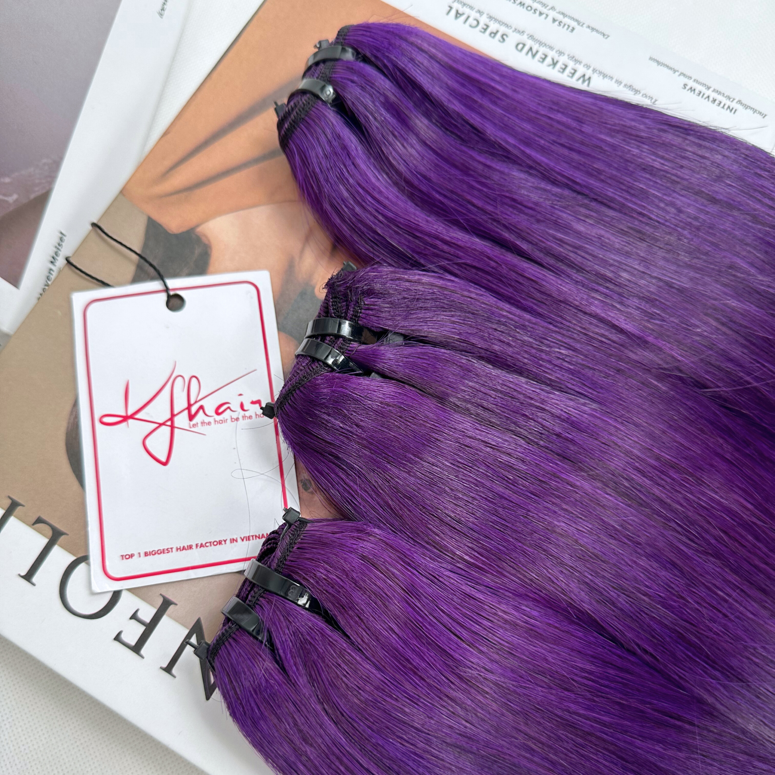 Purple Color Bone Straight Remy Human Hair Weft KF09
