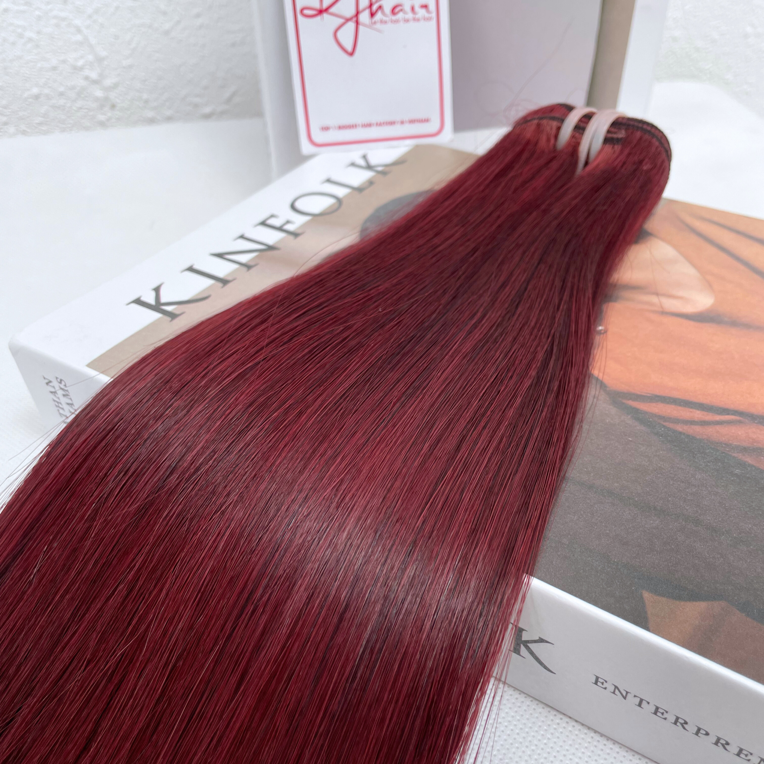 Wine Color Bone Straight Remy Human Hair Weft KF06