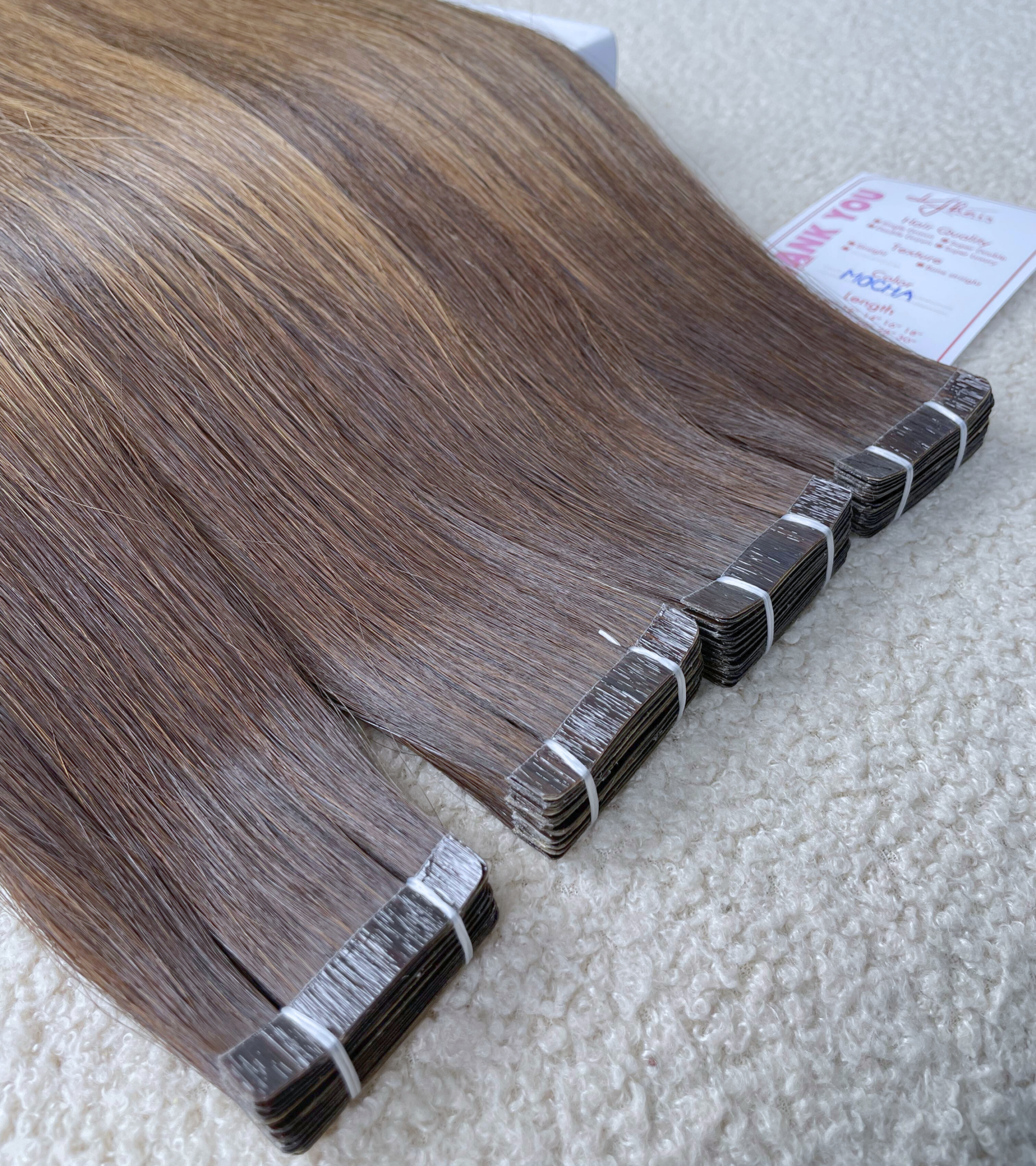 Mocha Color Straight Normal Tape In Hair Extensions - Image 4