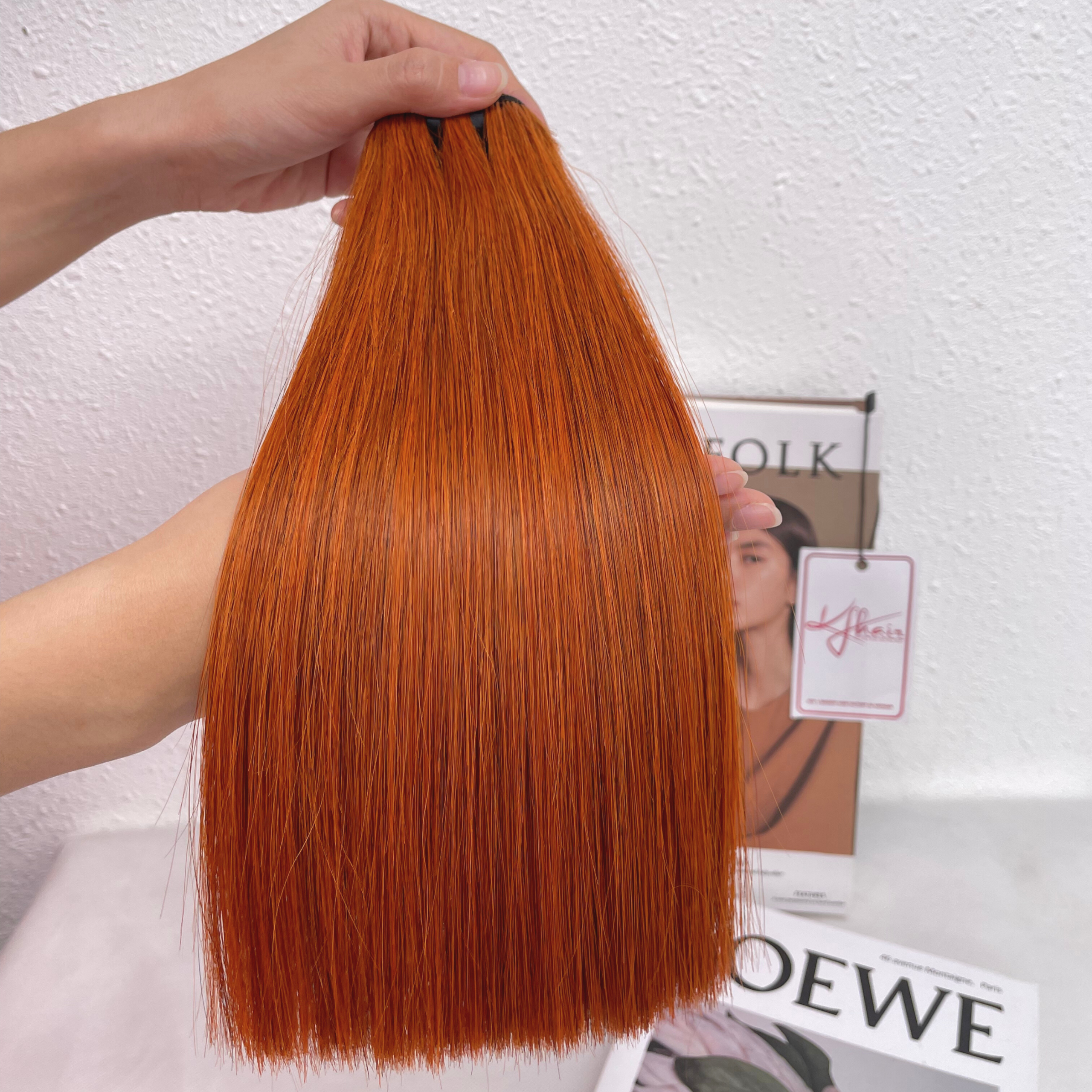 Orange Color Bone Straight Remy Human Hair Weft KF04 - Image 2