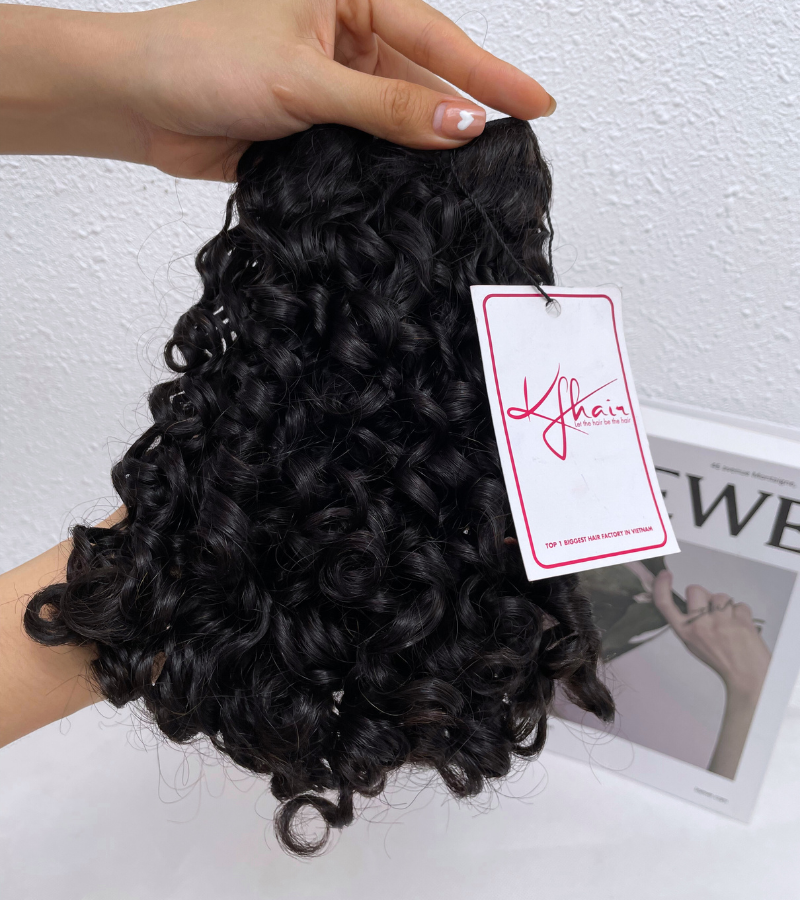 Natural Black Color Pixie Curly Remy Human Hair Weft KF38 - Image 3